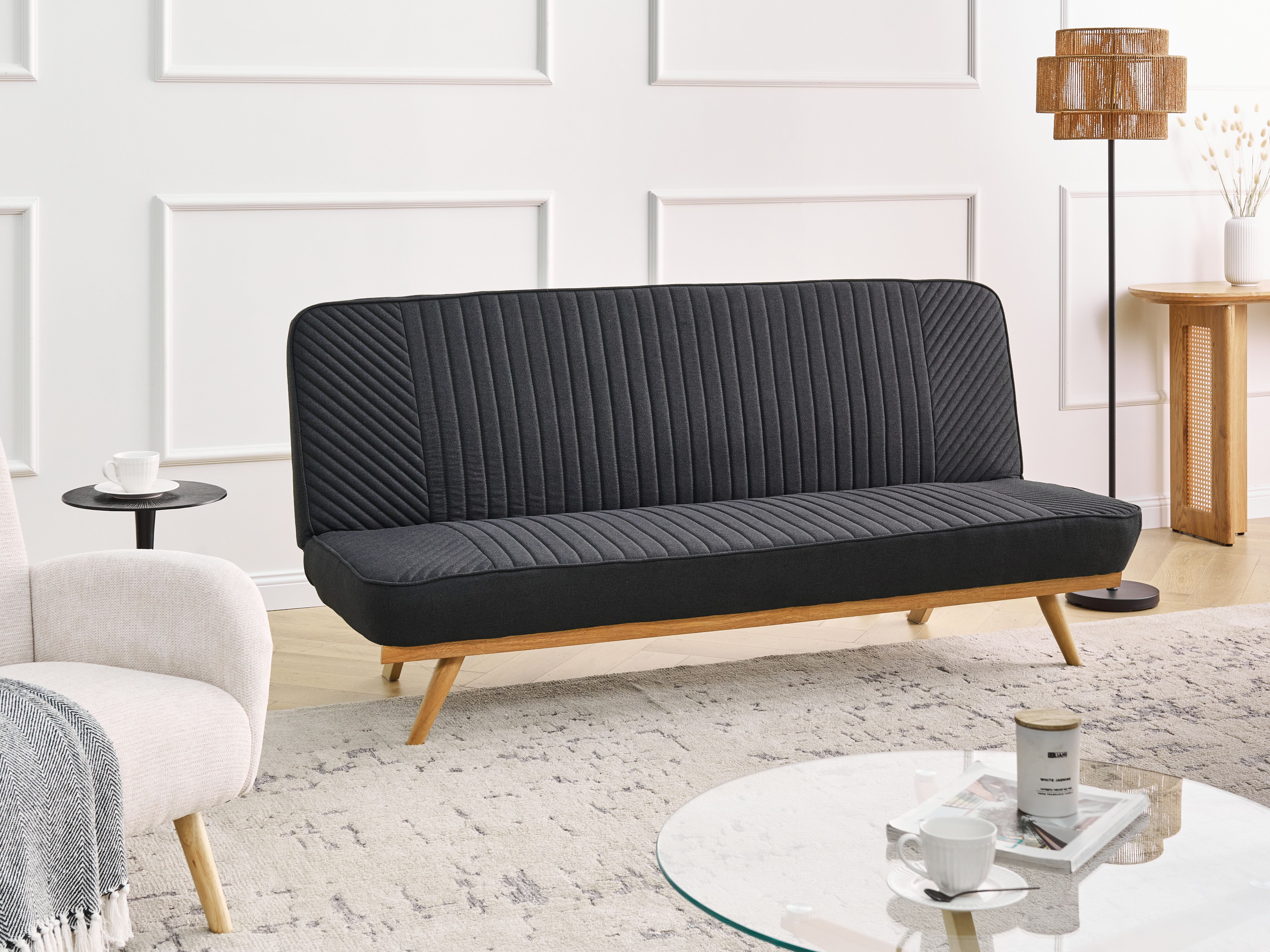 Sofa Bed 2 Seater KALFAFEL Fabric Black