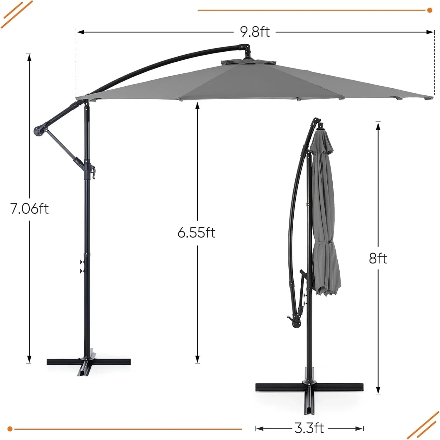 Sweetcrispy 9.8FT Offset Patio Umbrella With Easy Tilt Adjustment, 8 Ribs, Blue - Image 5 Sweetcrispy 9.8FT Offset Patio Umbrella With Easy Tilt Adjustment, 8 Ribs, Blue - Image 5
