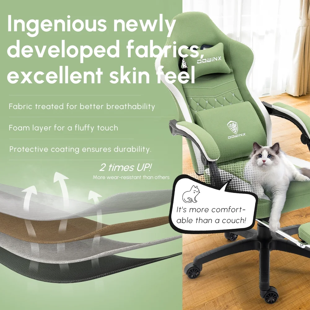 Dowinx Gaming Chair with Pocket Spring Cushion, Breathable Fabric Computer Chair with Gel Pad, Comfortable Office Chair with Storage Bag, Massage Game Chair with Footrest, Green - Image 8