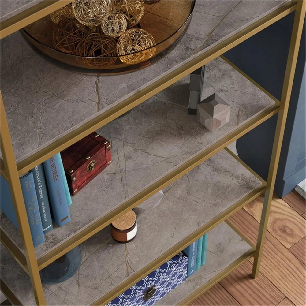 Pemberly Row 5-Shelf Modern Metal Bookcase in Gold Satin/Faux Deco Stone - Image 10