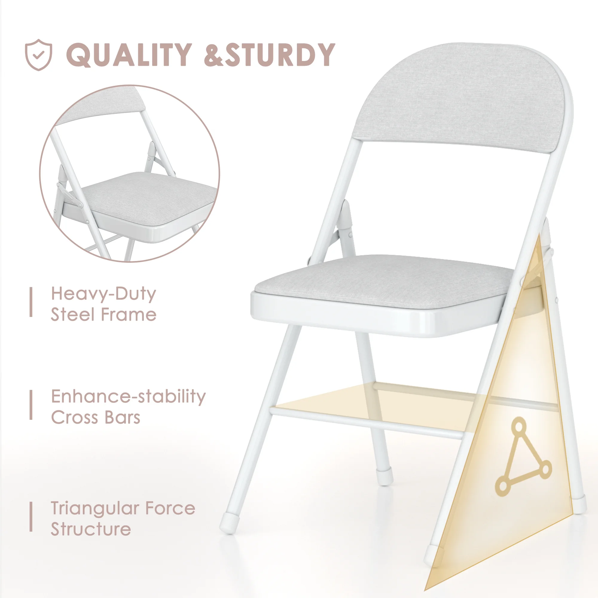 VECELO Set of 4 Folding Chairs, Fabric Dining Chair Set with Padded Cushion and Back, Indoor Outdoor Upholstered Seat with Metal Frame for Home Office Events Wedding Party, Orange - Image 18