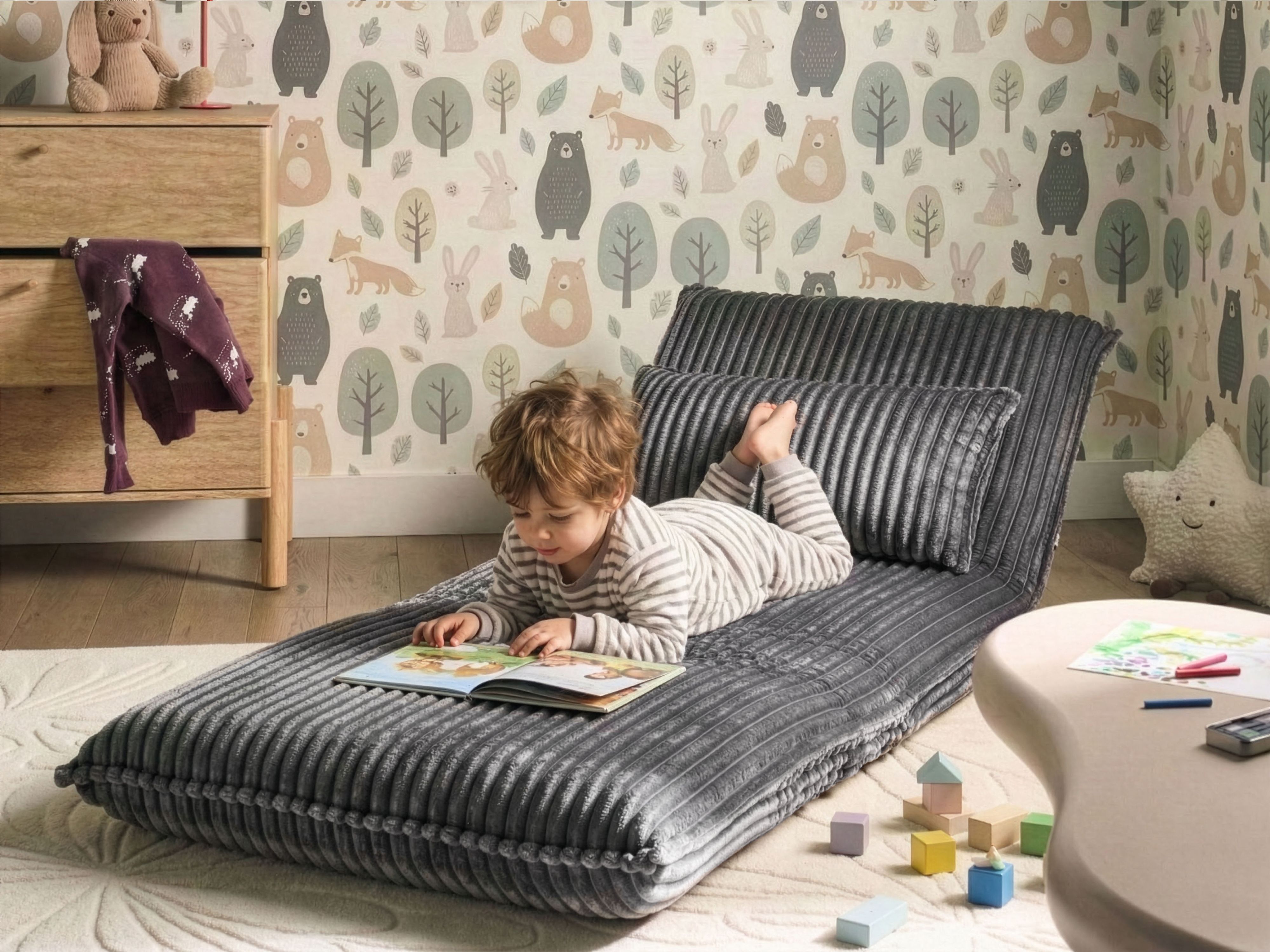 Single Sofa Bed LYSEKIL Corduroy Grey