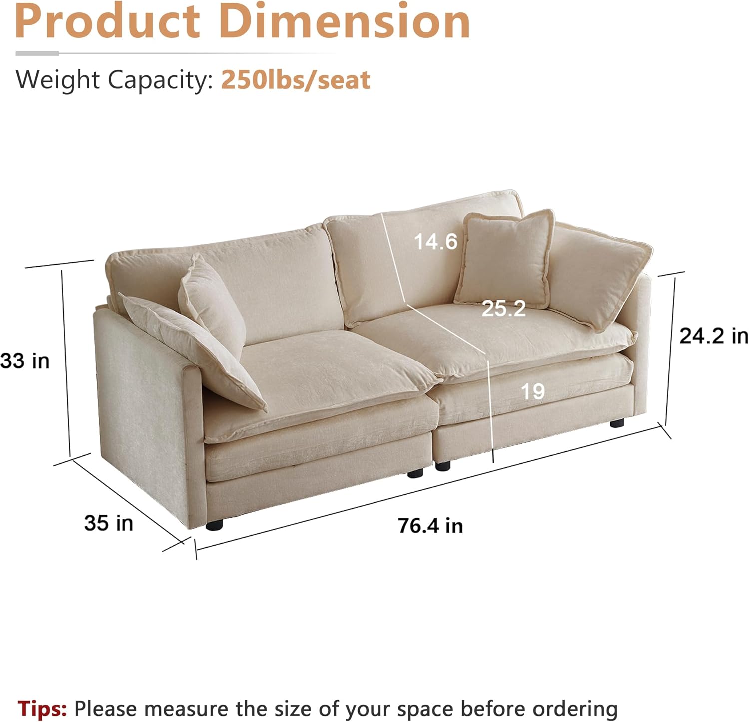 mikibama Luxury Loveseat Sofa Couch, 76