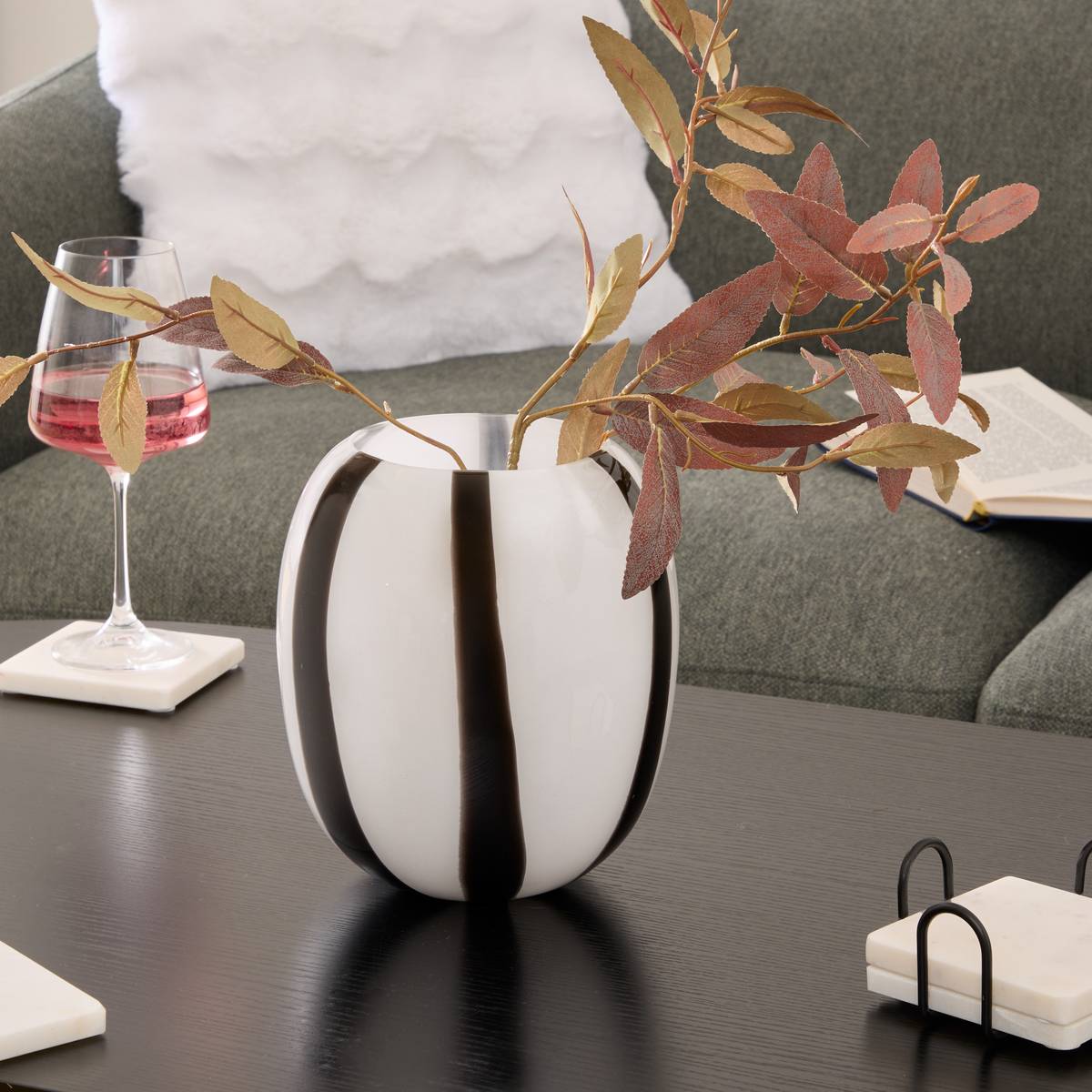 Vase "Piero" Black & White, H.20 cm