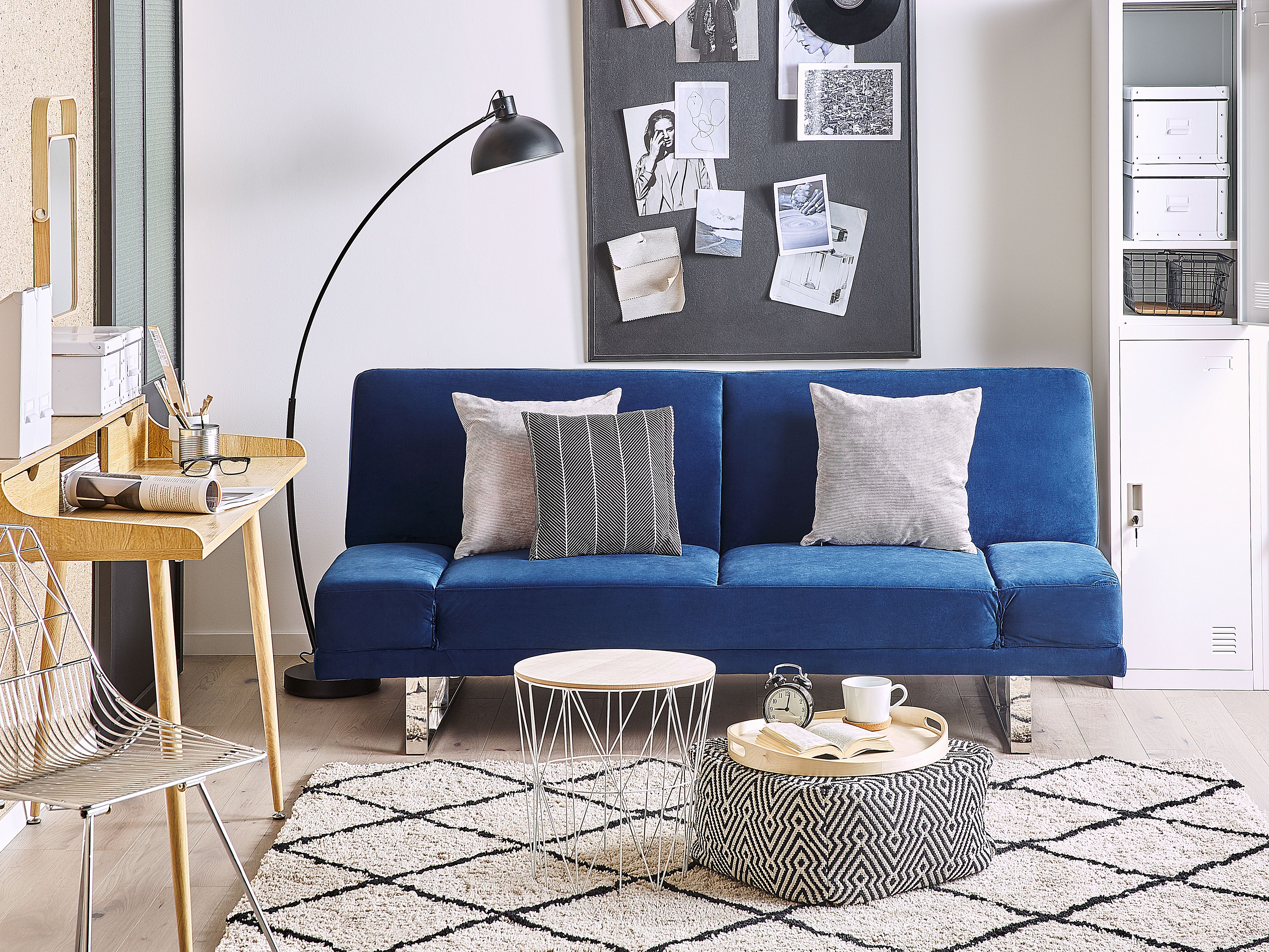 Sofa Bed 2 Seater YORK Velvet Navy Blue