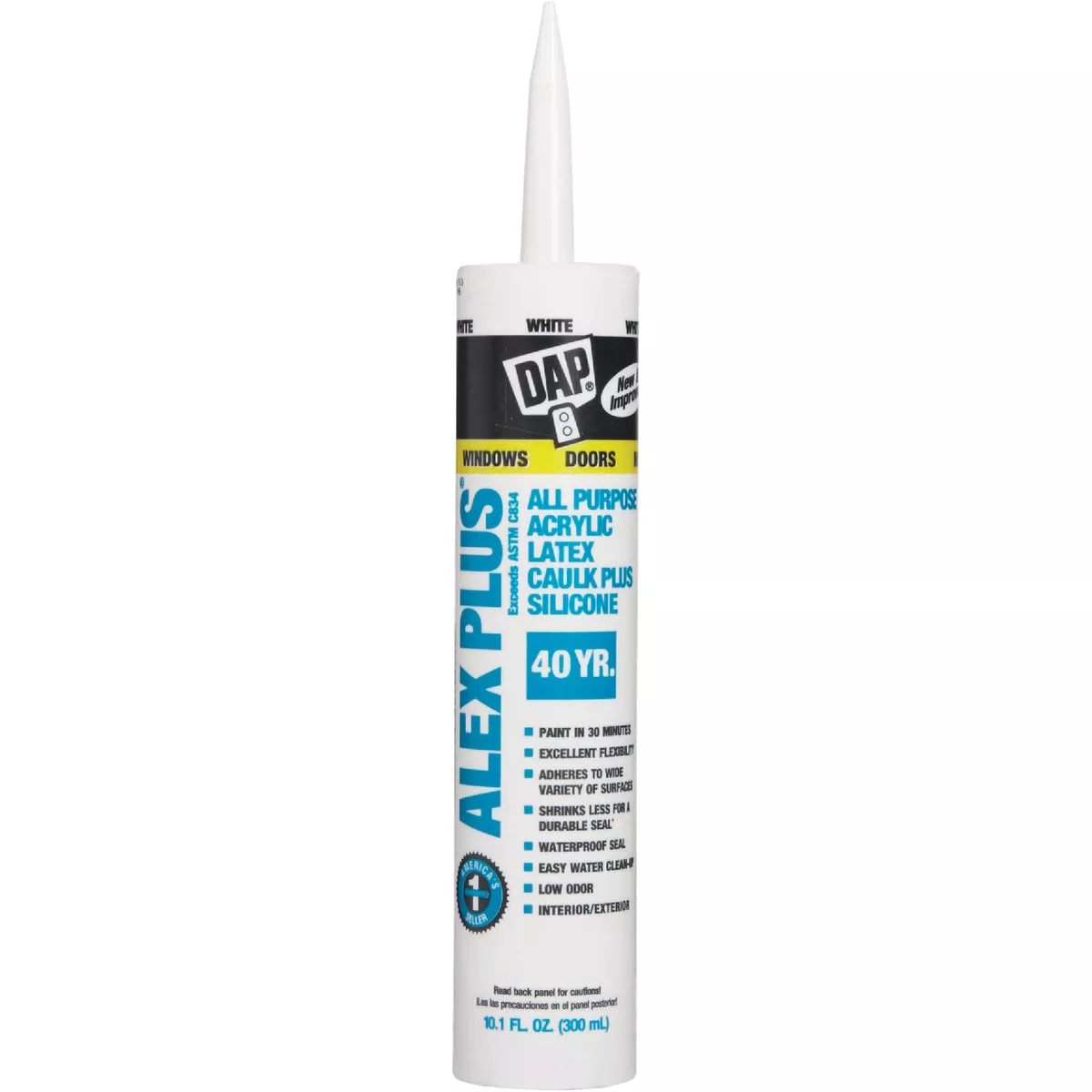 Dap Alex Plus 10.1 Oz. All Purpose White Siliconized Acrylic Latex Caulk