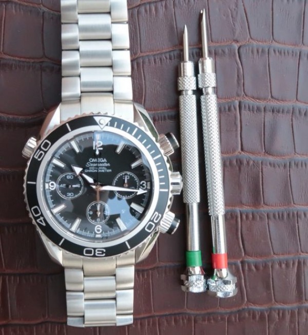 Replica Omega Seamaster Planet Ocean Chrono 45mm Black Dial Silver Markers SS Bracelet A7750 - Top club