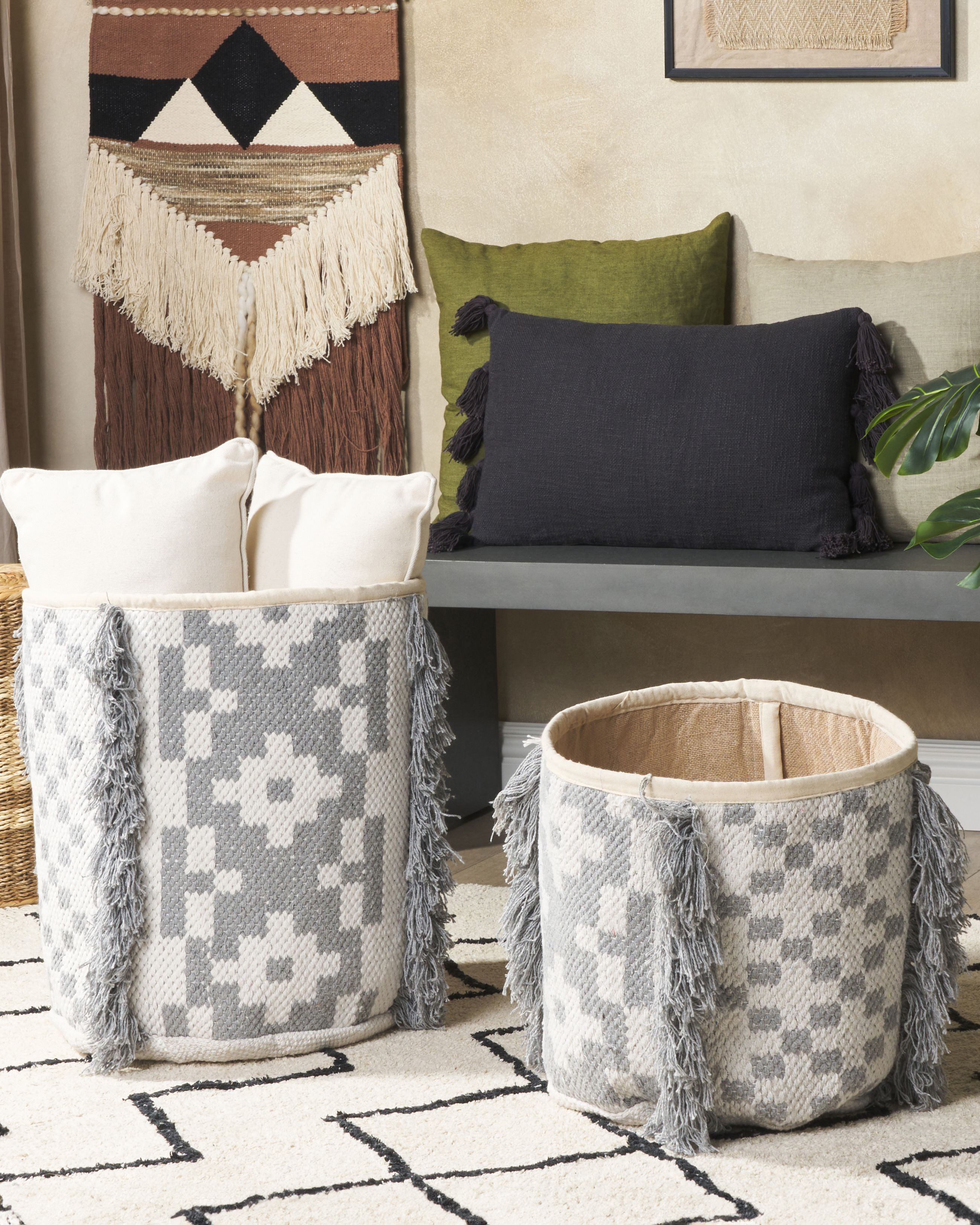 Set of 2 Baskets KALAI Cotton Grey
