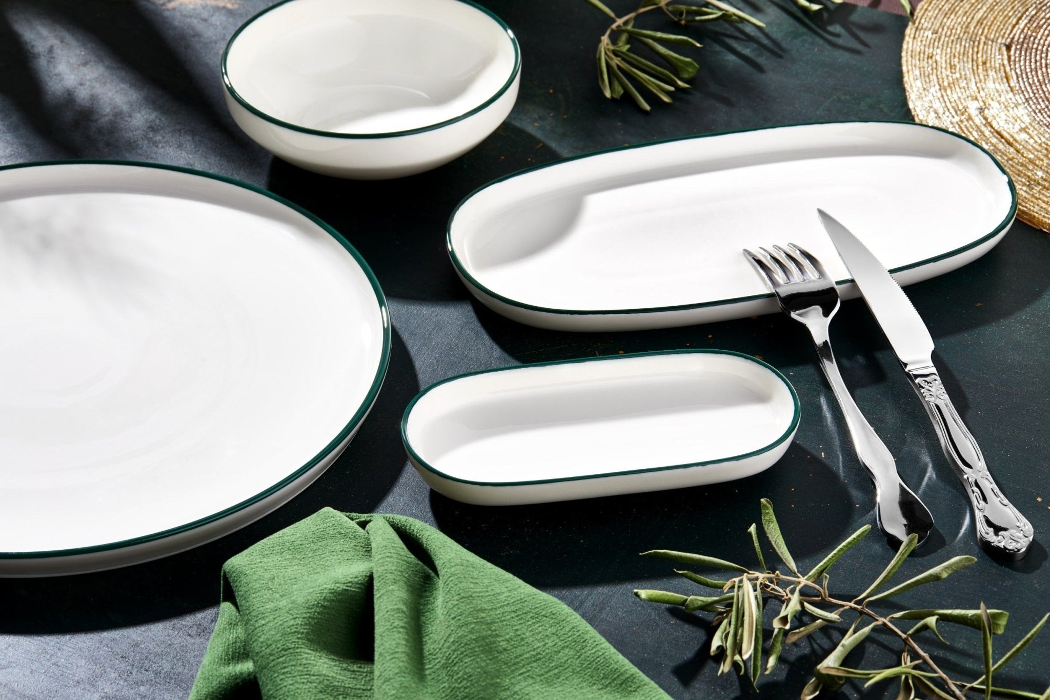 Rinart Dinerbord - Green Edge - Porselein - 25 cm - set van 6