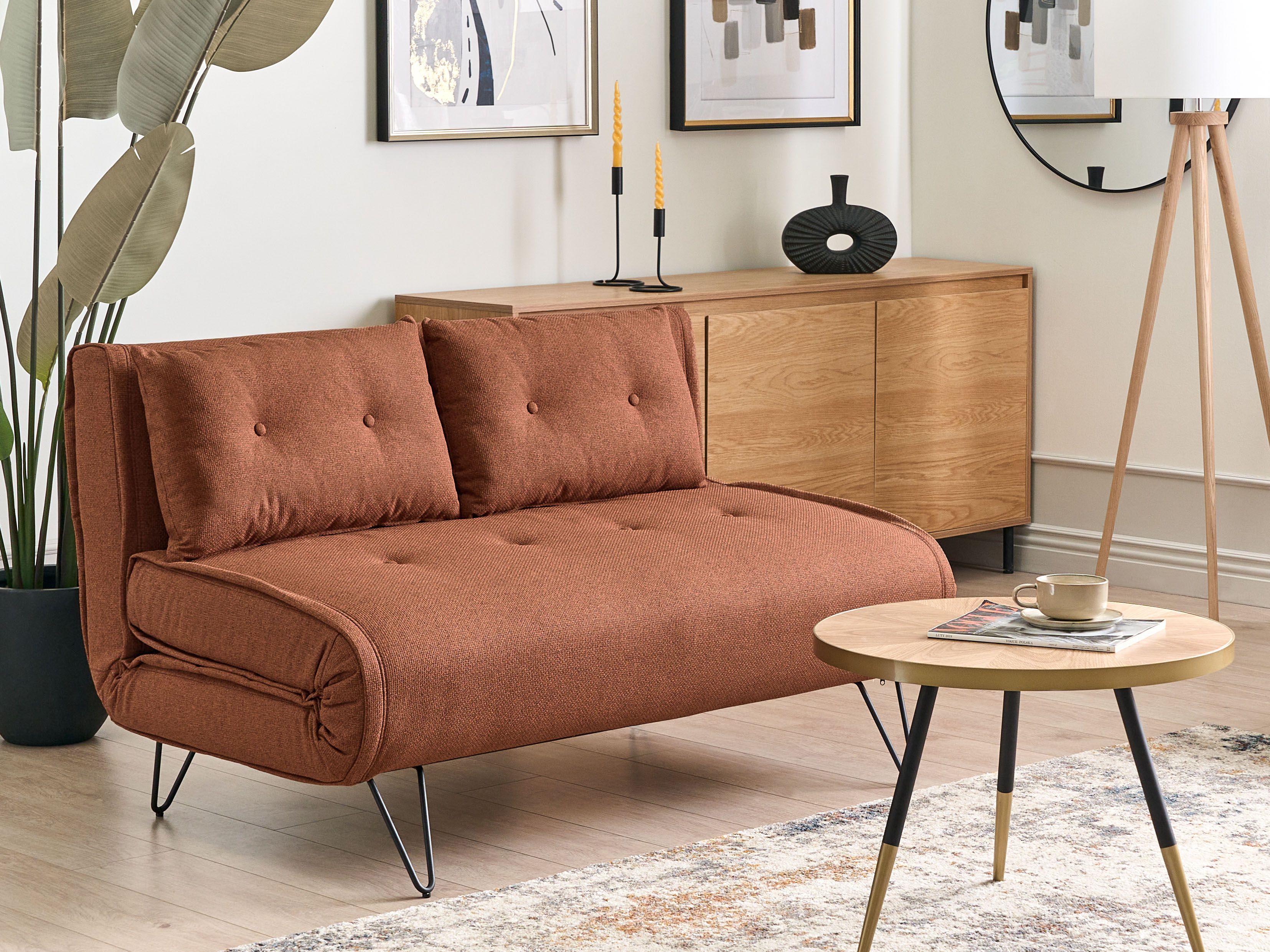 Sofa Bed 2 Seater VESTFOLD Fabric Orange