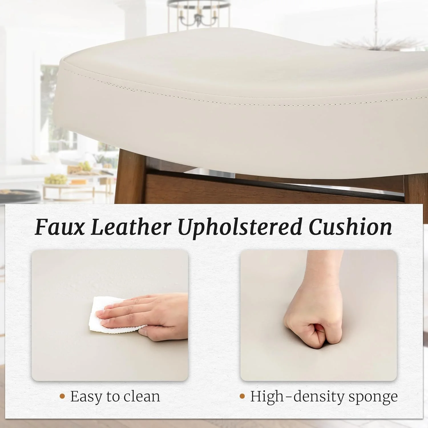 Dycanpo Saddle Seat Counter Height Bar Stools Set of 3 for Kitchen, Dining, 24in, Beige-Fabric - Image 16