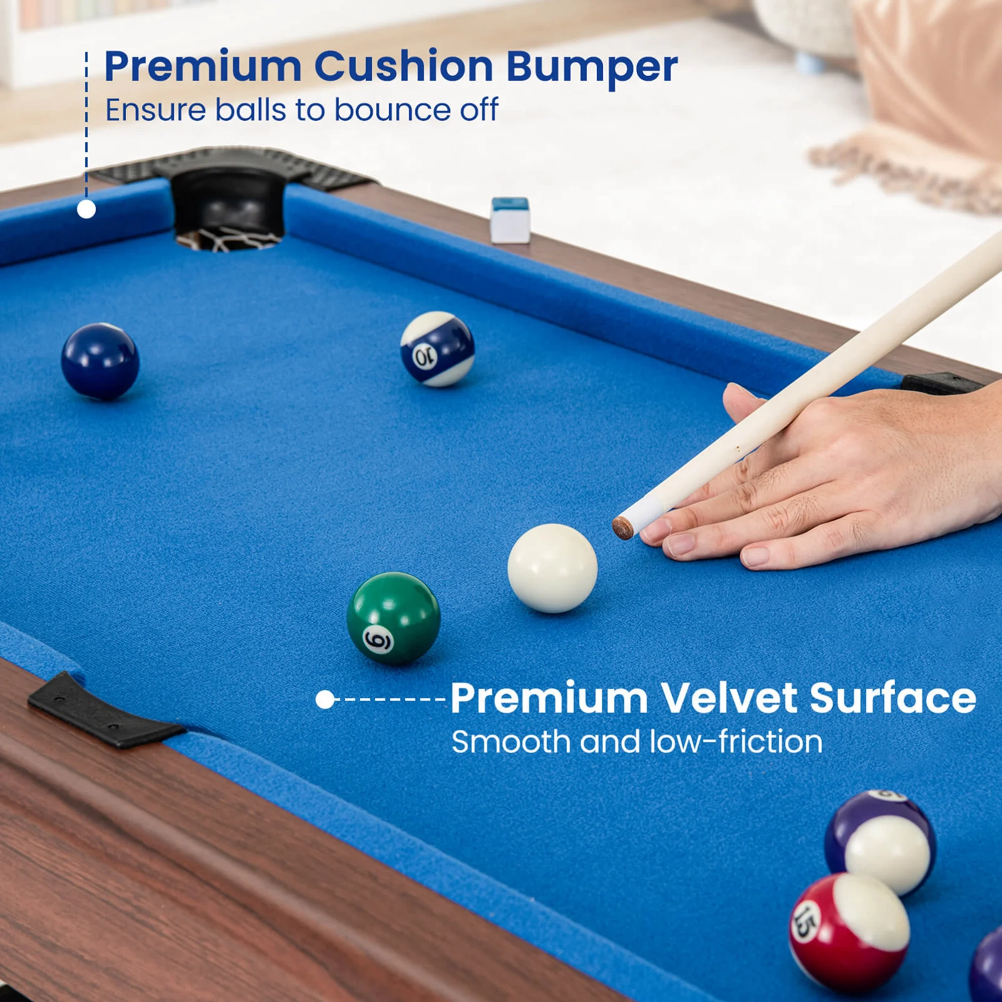 Costway 48" Pool Table for Kids & Adults with Full Set of Balls 2 Cue Sticks 2 Chalks Green - Image 15