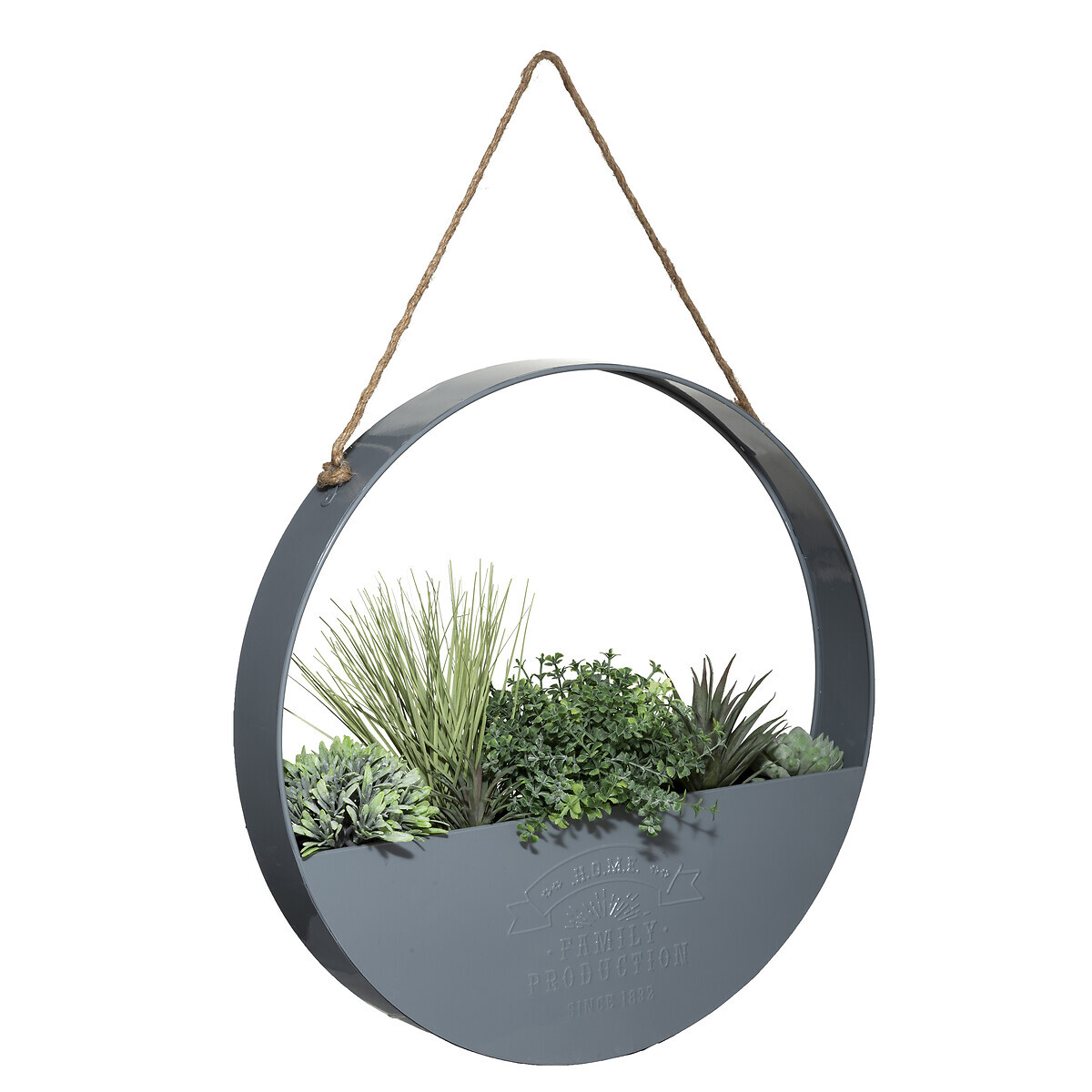 Hanging lamp with 4 artificial plants "House" Metal pot, D.44 cm