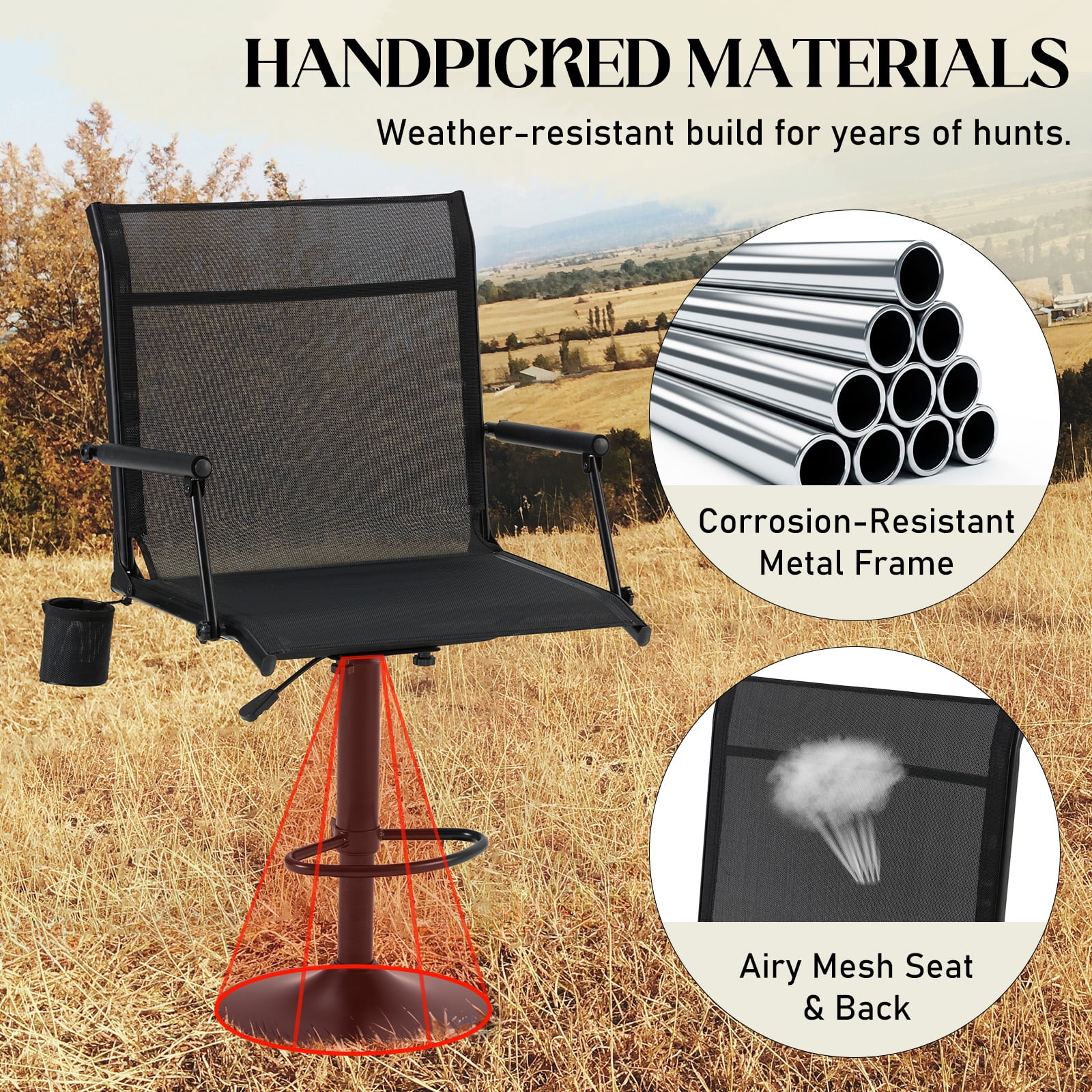 Danrelax 360�� Silent Camo Hunting Blind Chair, Armrests, Side Pouch, Telescopic Legs - Image 29