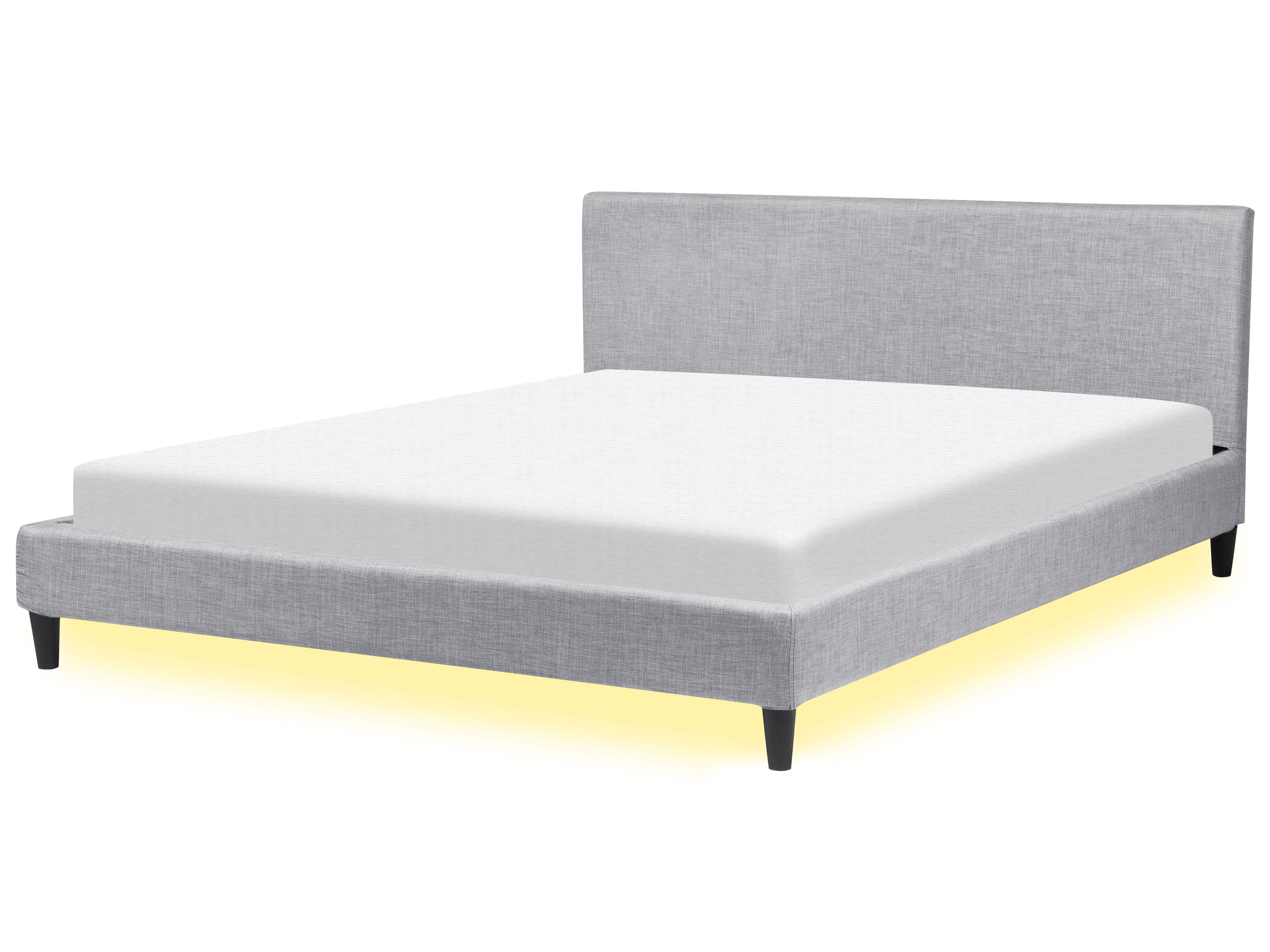 Bed with LED Fabric FITOU 180 x 200 cm (EU Super King) Light Grey