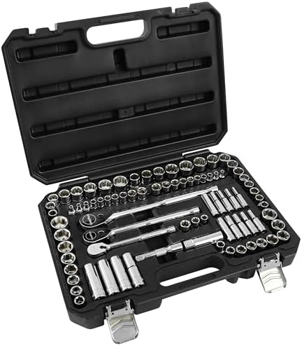 GreatNeck 82-Pc Mechanic Tool Set, SAE & Metric Socket and Ratchet Set, Mechanic Gifts, Tool Box with Tools, 1/4