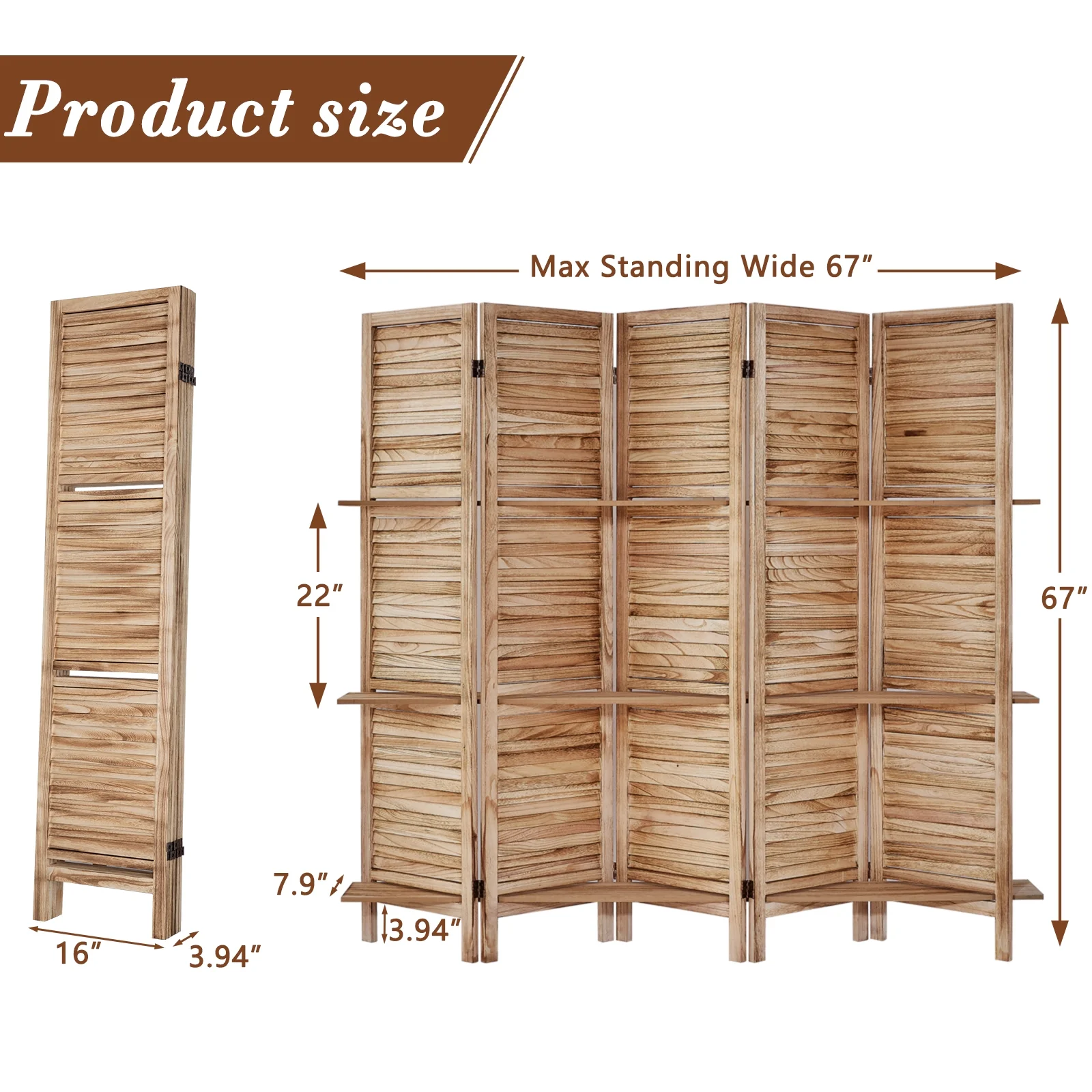 6-Panel Room Divider with Shelves5.6ft Tall Folding Privacy Screen Panels, Room Divider Wall, Divider for Room Separation, Room Divider ShelvesEffectively Block SightNatural - Image 14