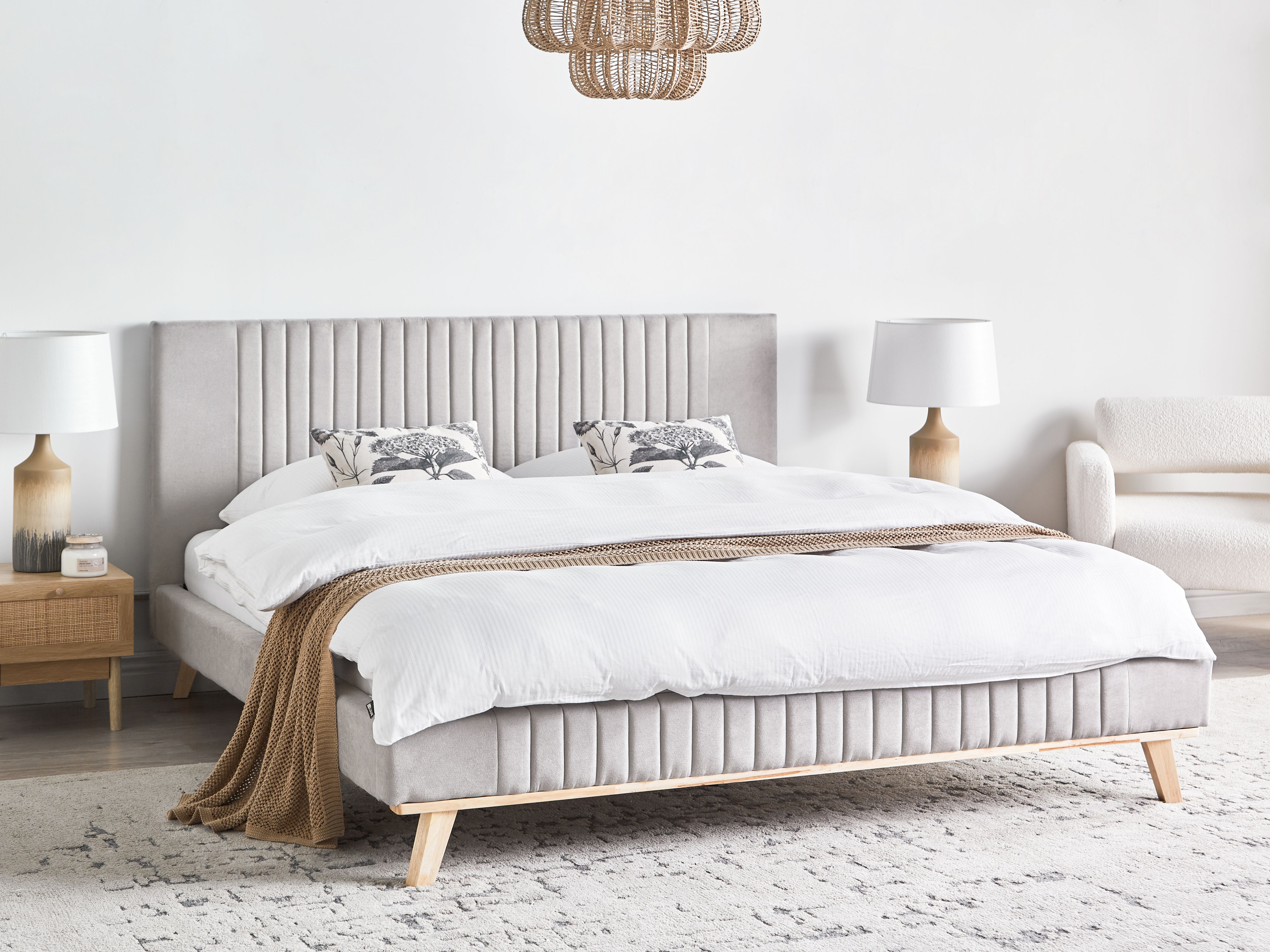 Bed Chenille TALENCE 180 x 200 cm (EU Super King) Light Grey