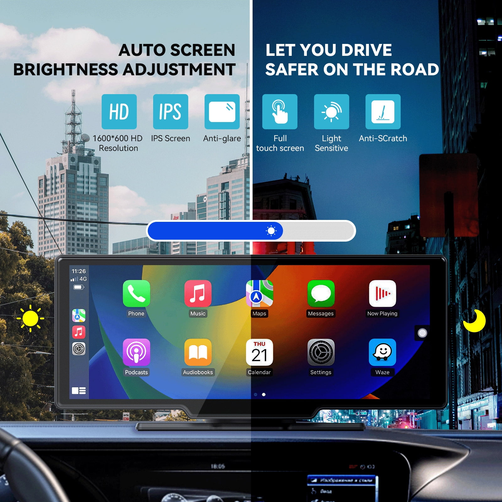 10.26�� Wireless Apple Carplay Screen with Android Auto, 4K Dash Cam, Backup Camera, Bluetooth, GPS, Voice Control - Image 9