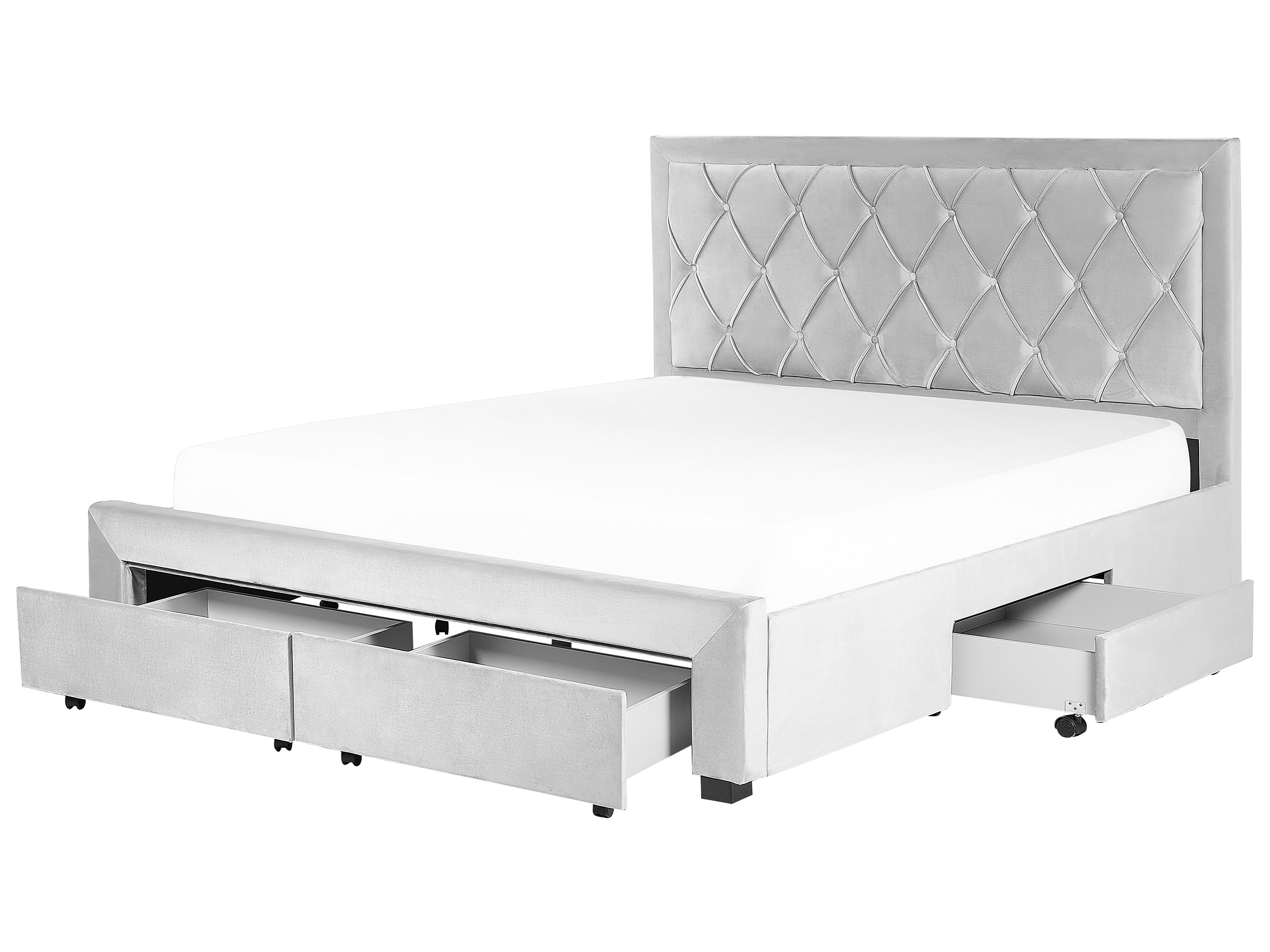 Bed with Storage Drawers Velvet LIEVIN 180 x 200 cm (EU Super King) Light Grey