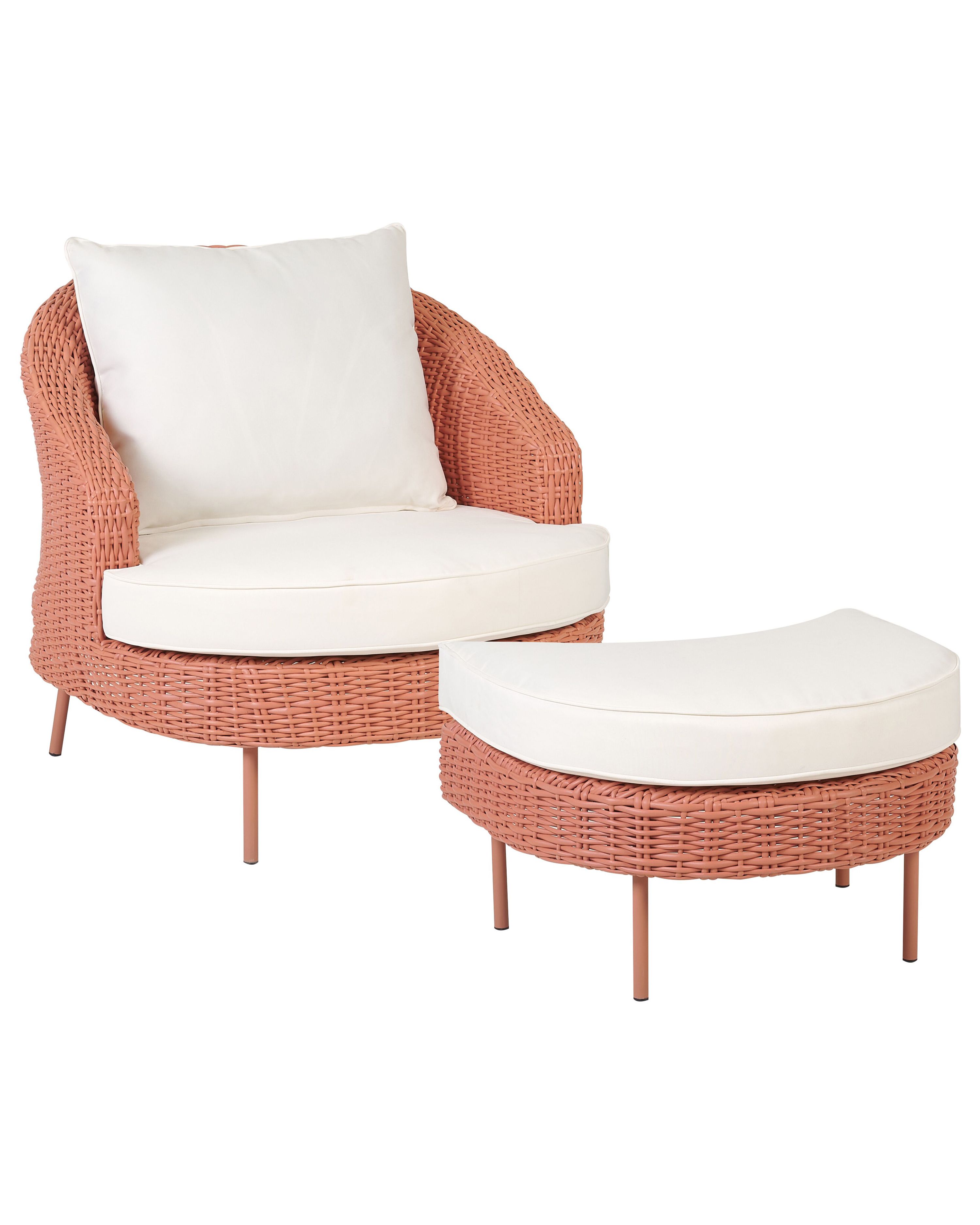 Garden Armchair with Ottoman ARCILLE PE Rattan Peach Pink