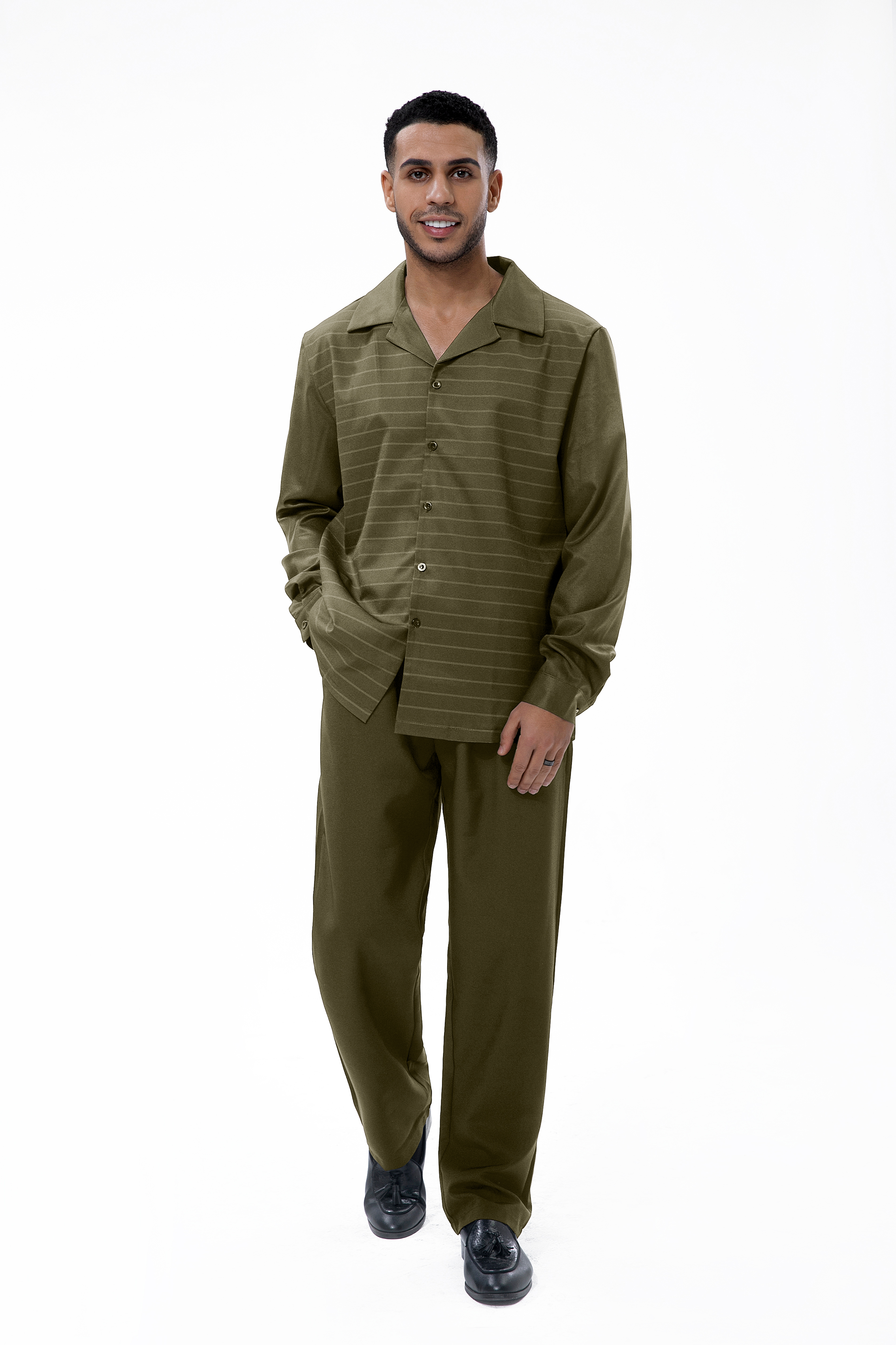 Suitmens  Long Sleeve Trousers Green Bar Two-Piece Walking Set