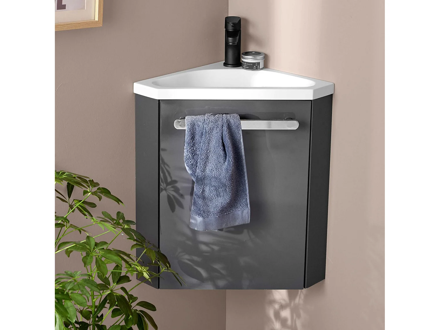Ensemble lave-mains d'angle suspendu SKINO avec robinet noir
