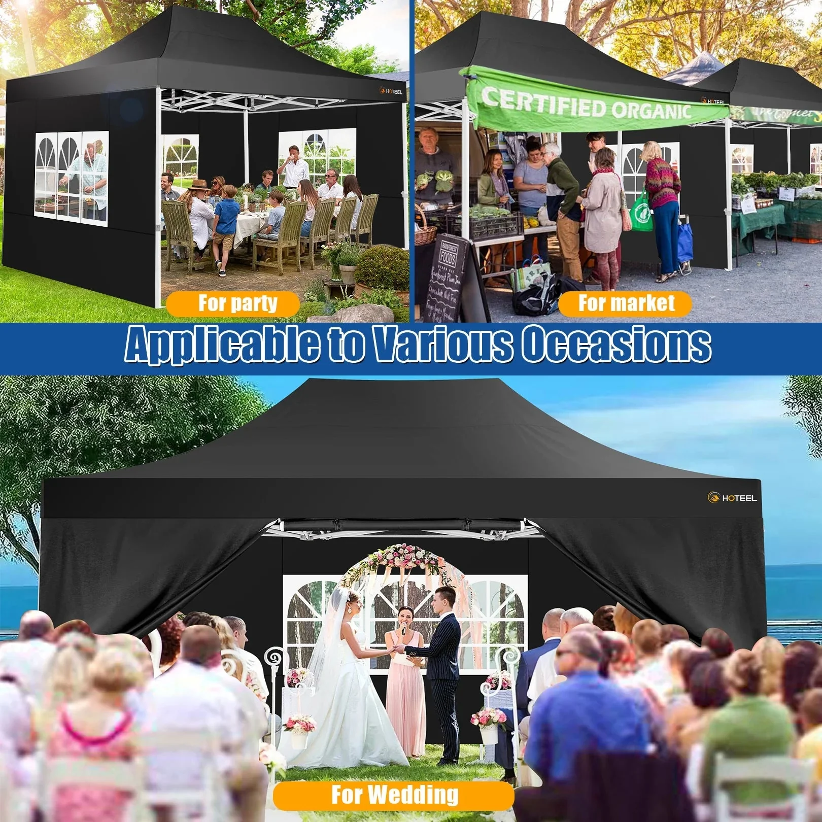 HOTEEL Heavy Duty Pop-Up Canopy Tent 10x15, 4 Sidewalls, Black - Image 5 HOTEEL Heavy Duty Pop-Up Canopy Tent 10x15, 4 Sidewalls, Black - Image 5