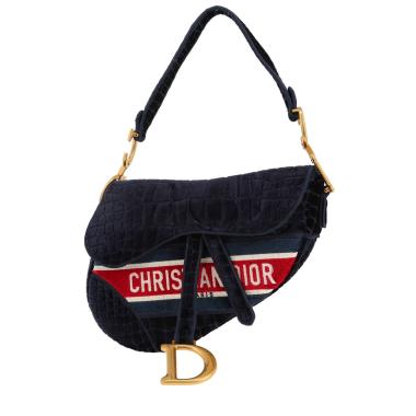 Dior Saddle handbag in navy blue velvet