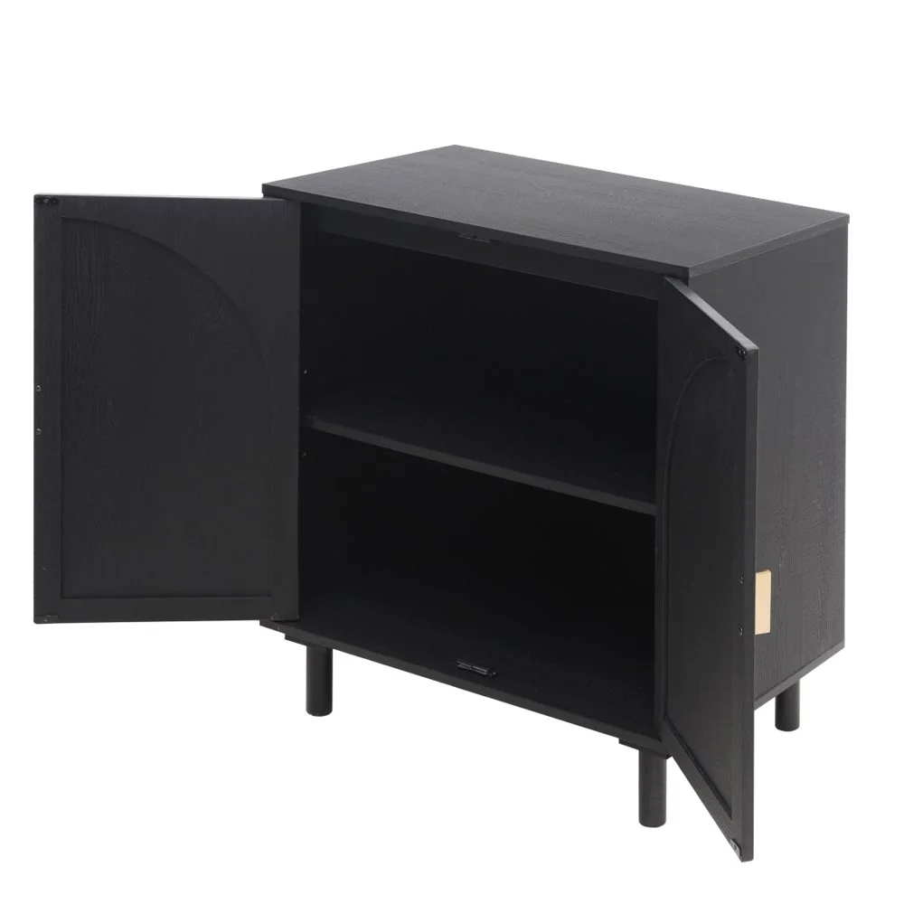 Tcbosik Rattan Storage Cabinet, Boho Sideboard Buffet Cabinet, Accent Cabinet with 2 Doors and Adjustable Shelves, Living Room, Kitchen, Dining Room, Hallyway, Black - Image 9