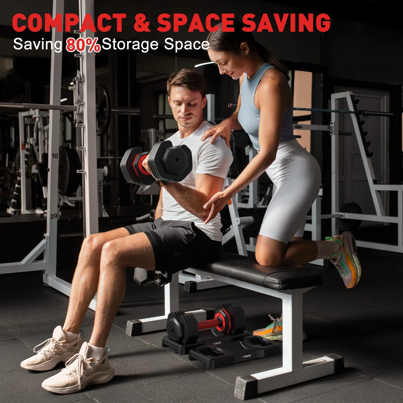 GIKPAL 50lb(25lb*2) 5 in 1 Adjustable Dumbbells 25LB set of 2 Adjustable Free Weights Plates and Rack - Hand Weights for Women and Men - Adjust Weight for Home Gym Full Body Workout Fitness - Image 3