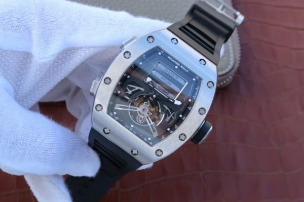 Replica Richard Mille RM069 SS Fake Tourbillon Skeleton Dial Black Rubber Strap A23J - Elite Watch Atelier