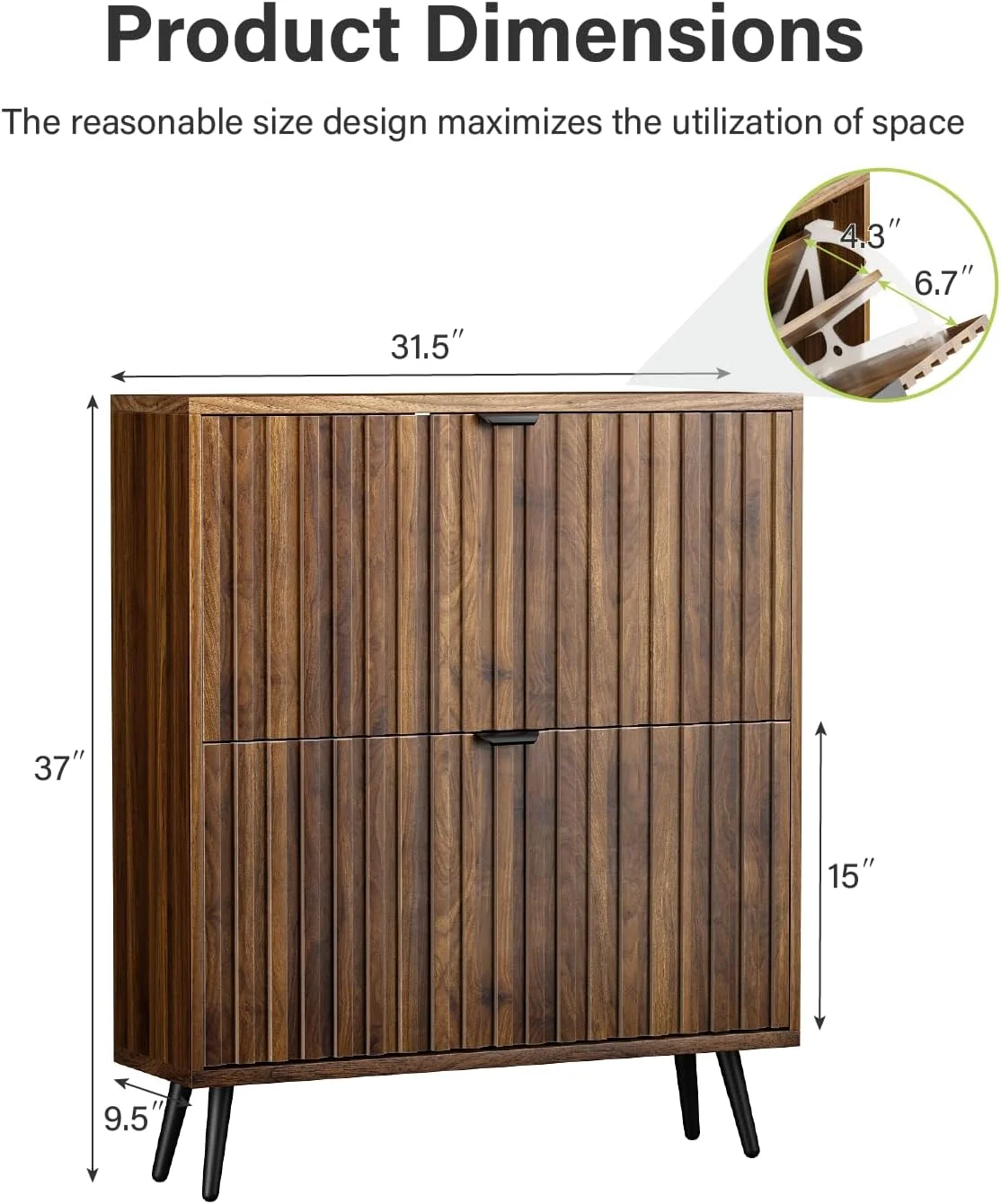 Smart FENDEE Shoe Cabinet with 2 Flip Drawers Freestanding 24 Pair Shoe Storage Cabinet for Entryway - Image 8