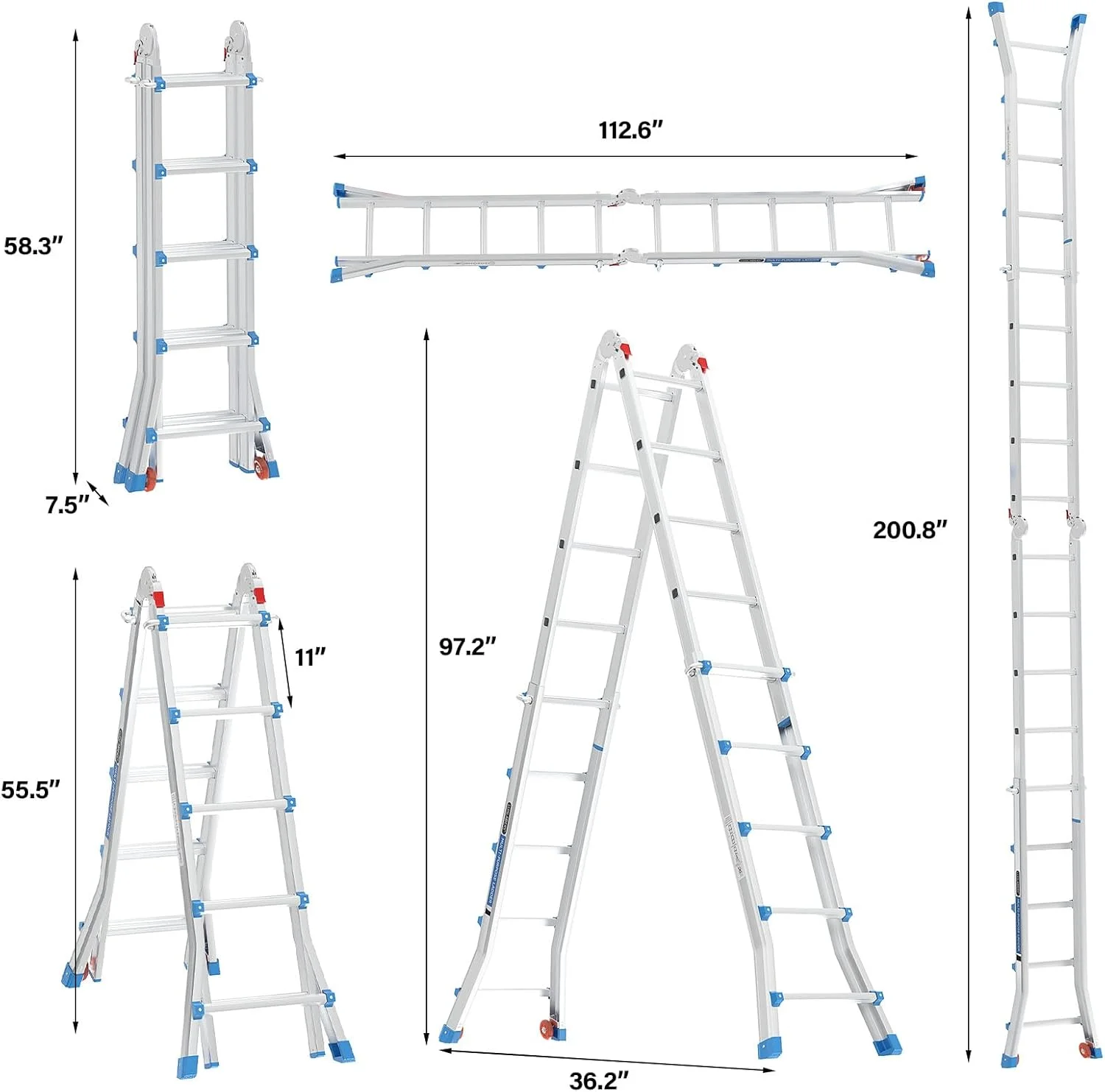 LUISLADDERS Ladder, A Frame 6 Step Ladder Telescoping Ladder, 22 Ft Reach Height Muti Position Folding Ladder Flared Leg & Wheels Design, 330 lbs Capacity Extension Ladder for Household Outdoor Work - Image 30