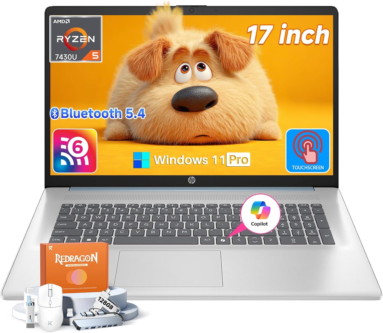 HP 2026 17 inch Touchscreen Laptop, Windows 11 Pro, Copilot AI, AMD Ryzen 5 7430U, 17.3