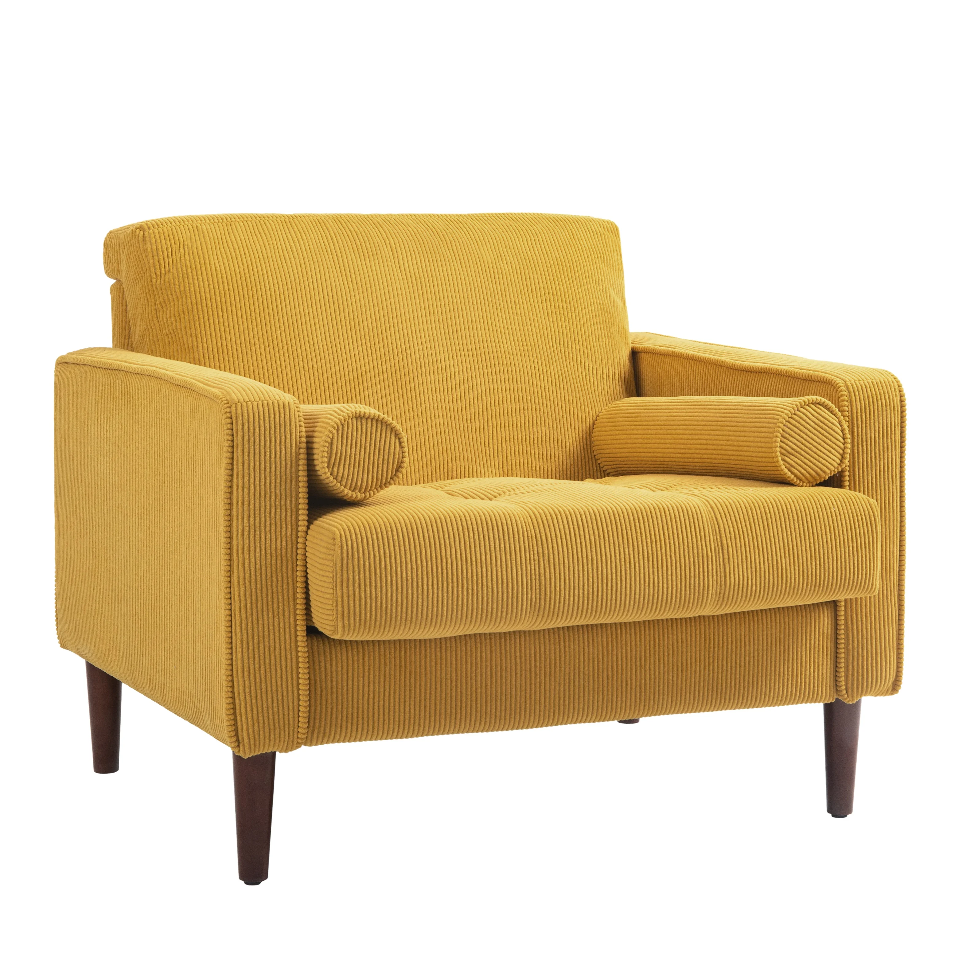 UIXE Corduroy Accent Chair Modern Upholstered Arm Chairs Comfy Reading Armchair with Pillow Armrest Tufted Living Room Single Sofa Lounge Seat, Yellow - Image 9