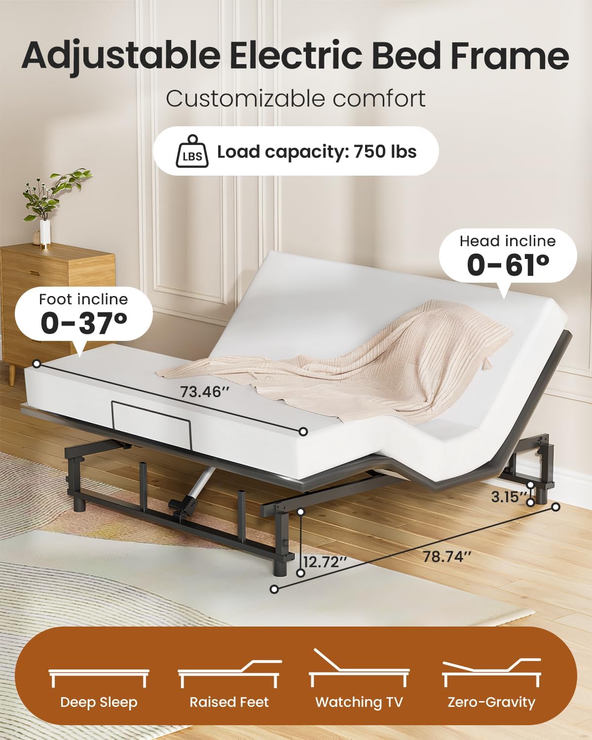 King Adjustable Bed Base Frame with Wireless Remot, Easy Installation, Heavy-Duty Steel Frame, Whisper-Quiet Motor, Head & Foot Lift, Zero Gravity & Anti-Snore Modes Comfort (79