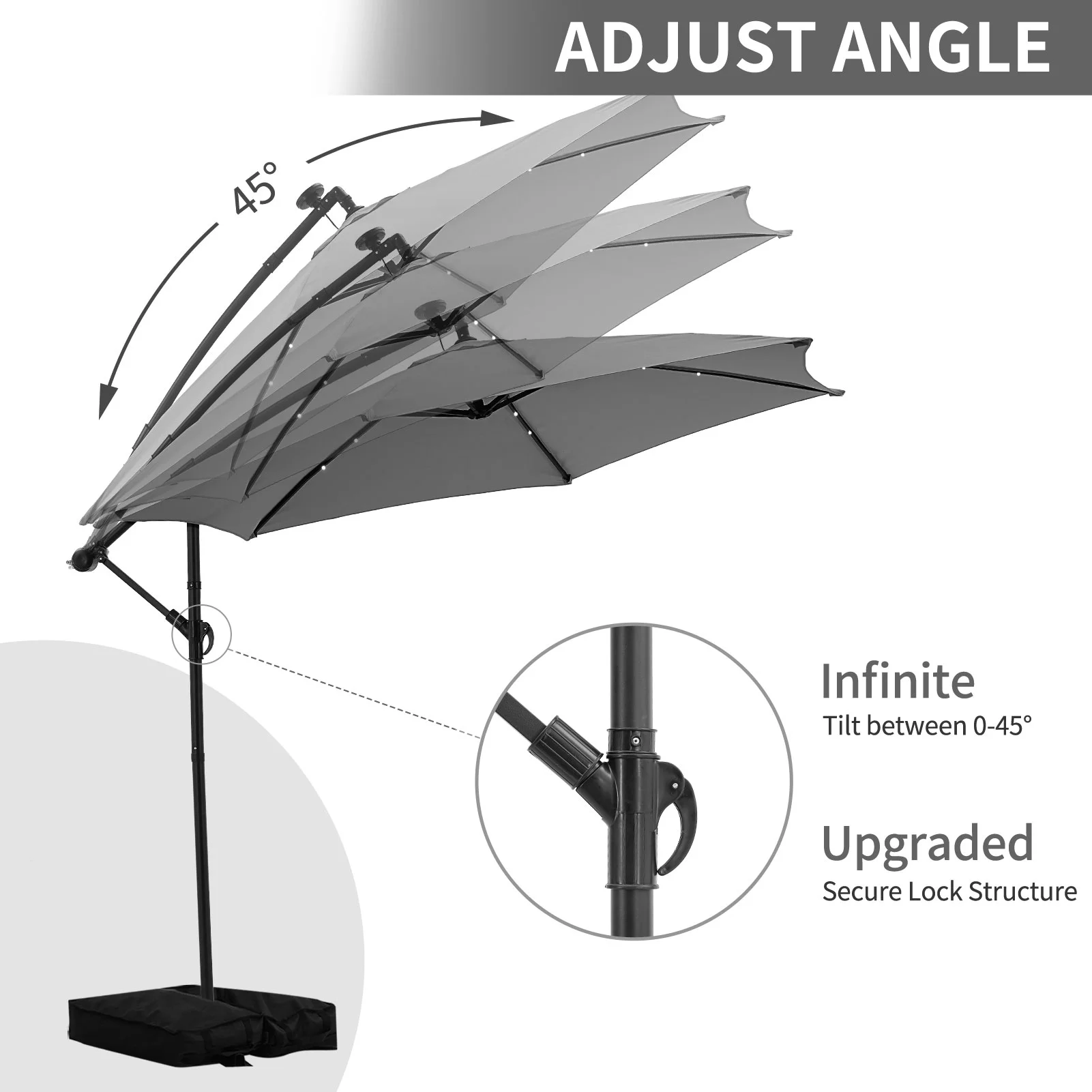 Ainfox 10ft Cantilever Patio Umbrella with Lights, Offset Market Umbrella with Sandbags Weighted Base and Cross Base,Khaki - Image 16