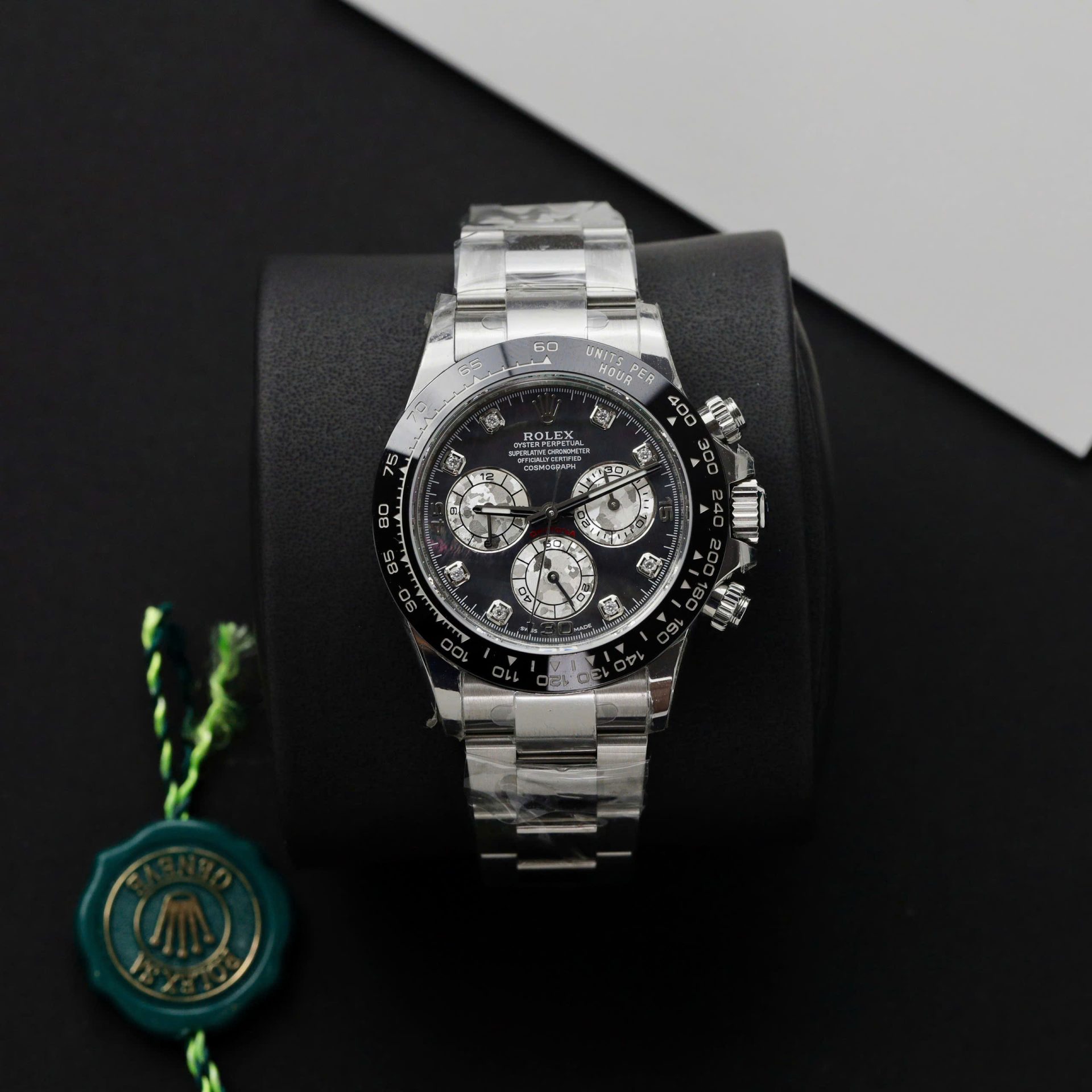 Rolex Daytona Replica Watch Dial Mother Of Pearl Custom Moissanite Diamonds 40mm - Elite Watch Atelier