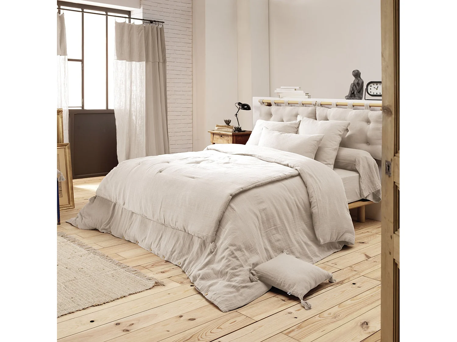 Parure de lit 240x220 double gaze de coton pampa Terre de Nuit