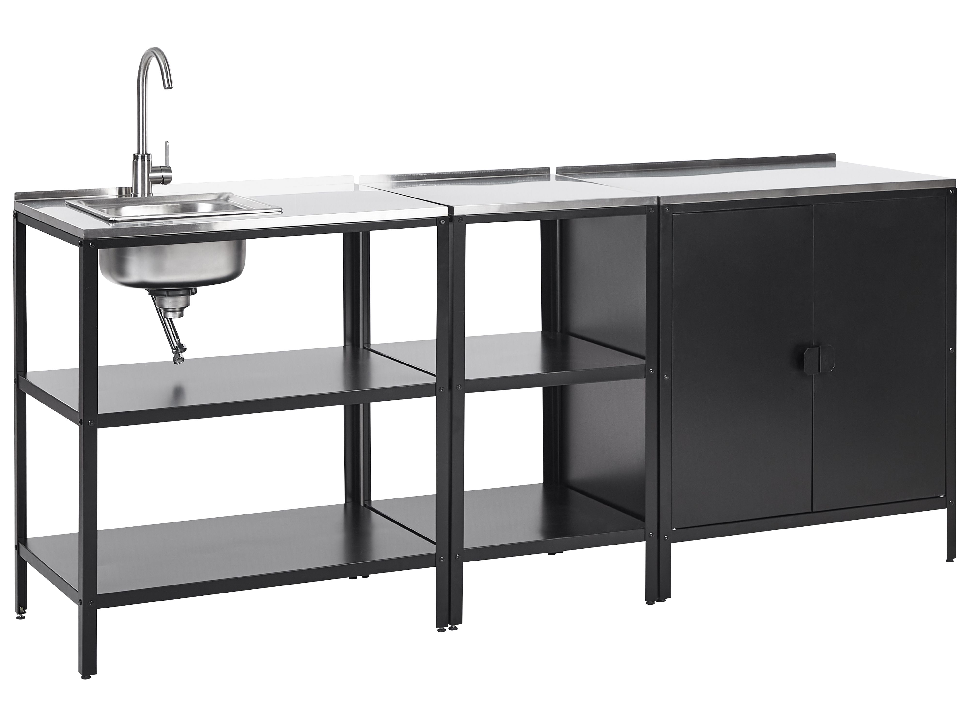 3 Piece Outdoor Kitchen Set with Sink VILAMA Metal Black