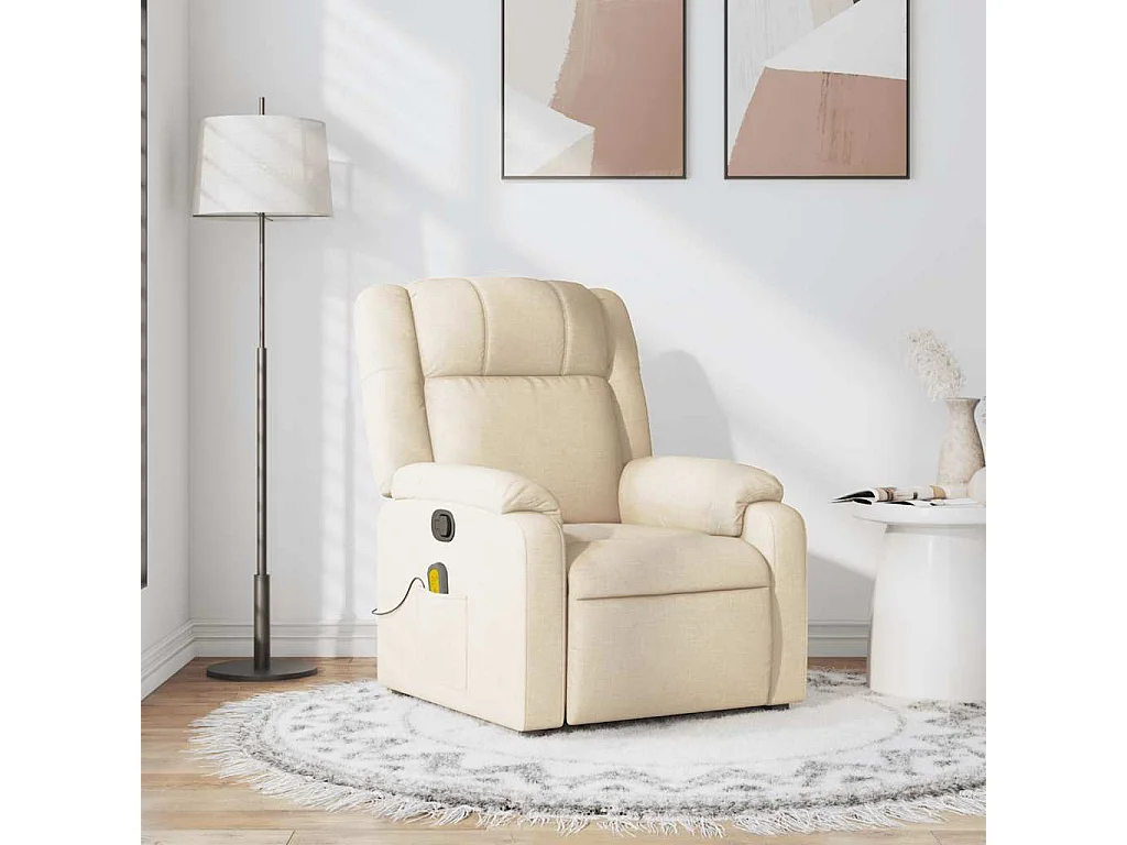 Fauteuil inclinable-Chaise de relax-Fauteuil de Massage Crème Tissu SHL3575