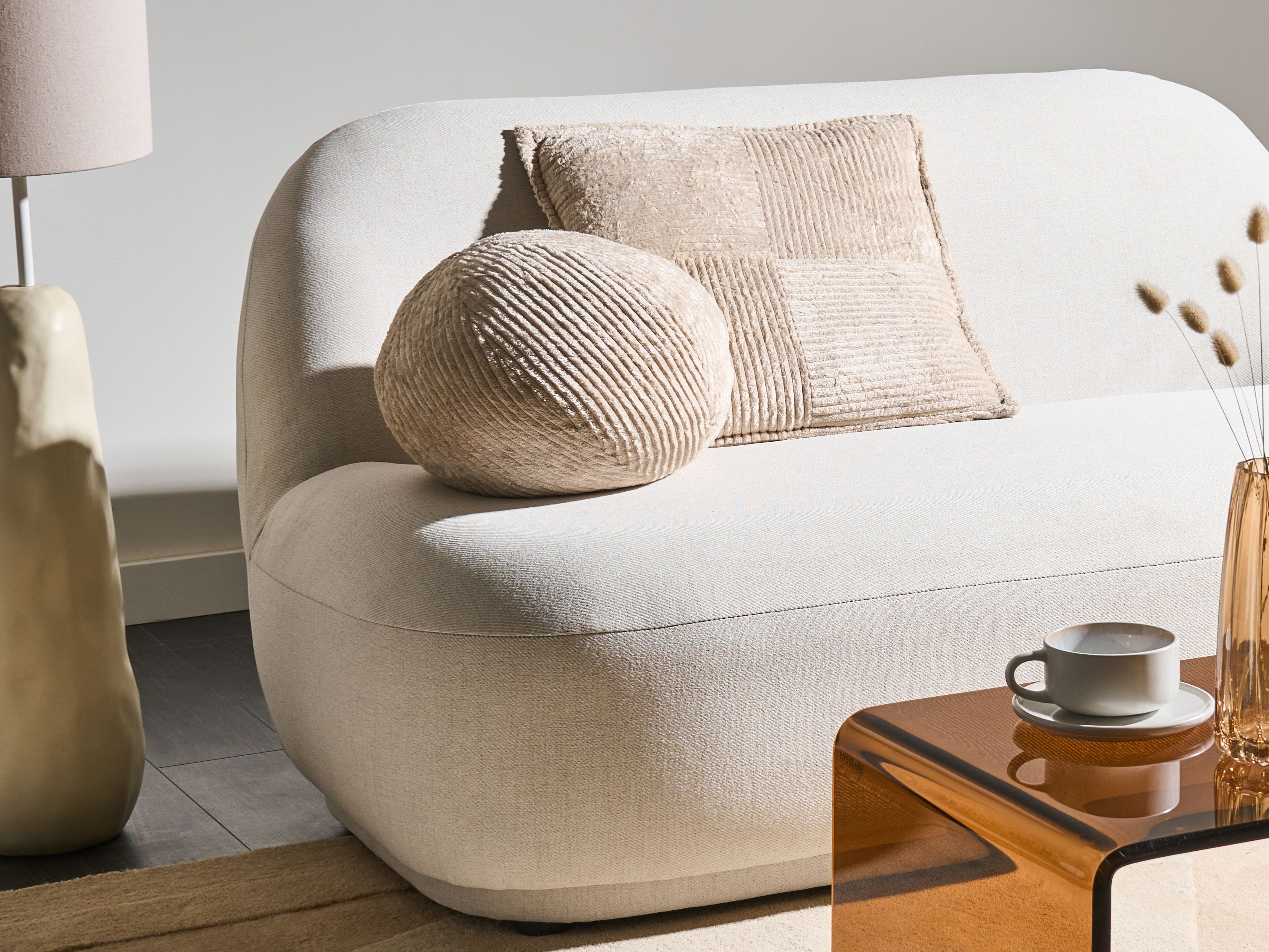 Set of 2 Decorative Cushions MARANTA Corduroy 30 x 30 cm 45 x 45 cm Light Beige Solid