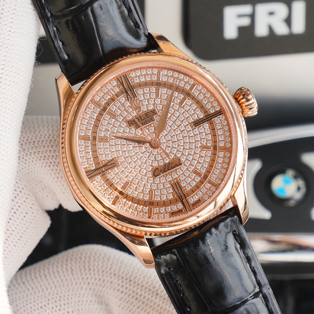 Rolex Cellini Full Star Collection-39.5mm-Imported Italian cowhide leather(1:1 replica) - Elite Watch Atelier