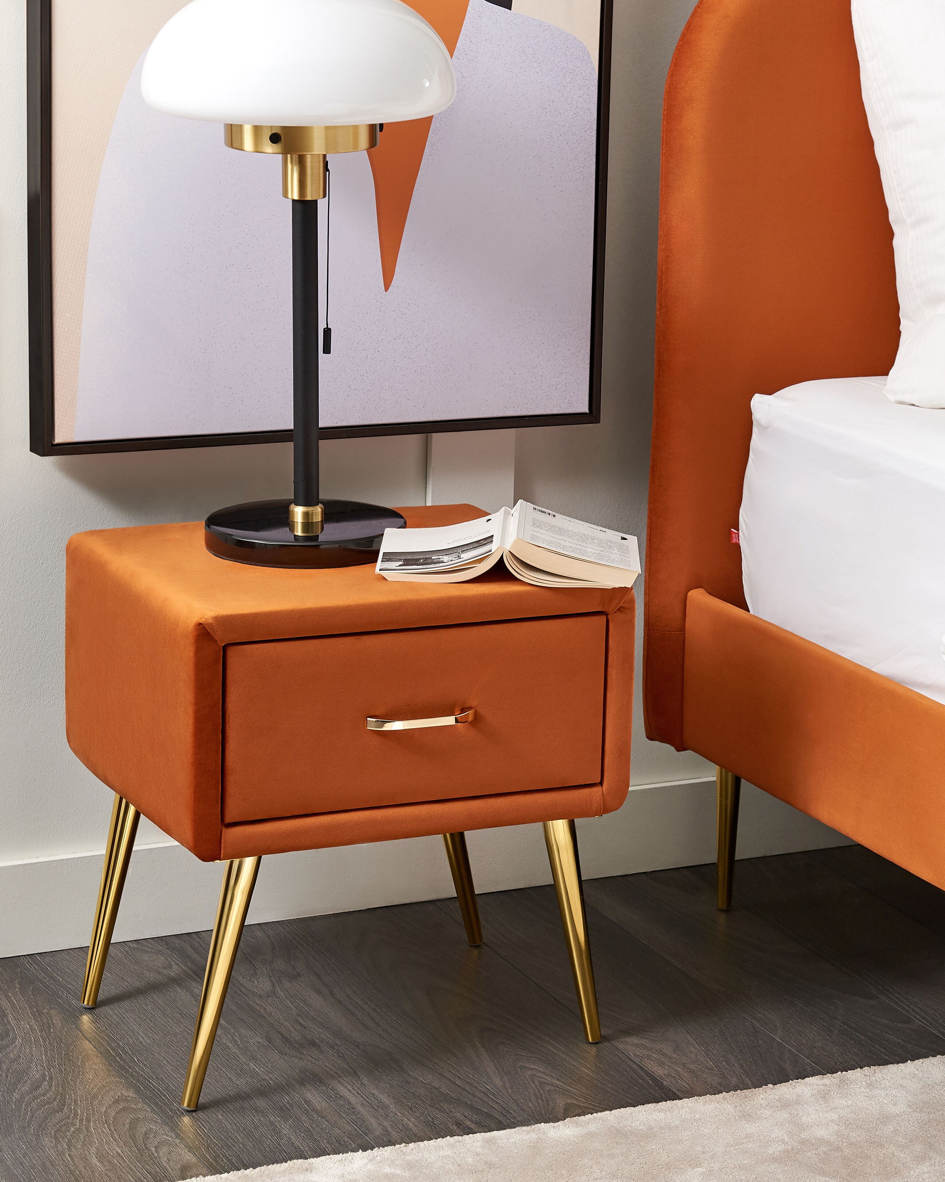 1 Drawer Bedside Table FLAYAT Velvet Orange