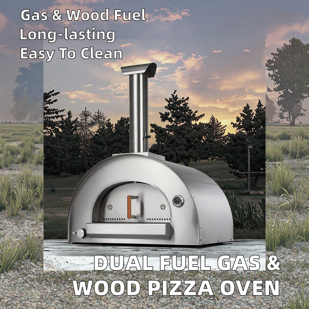 Tabletop Metal Pizza Gas & Wood Pizza Oven 35000BTU Burner Adjustable Feet Firebrick Material Metal Construction