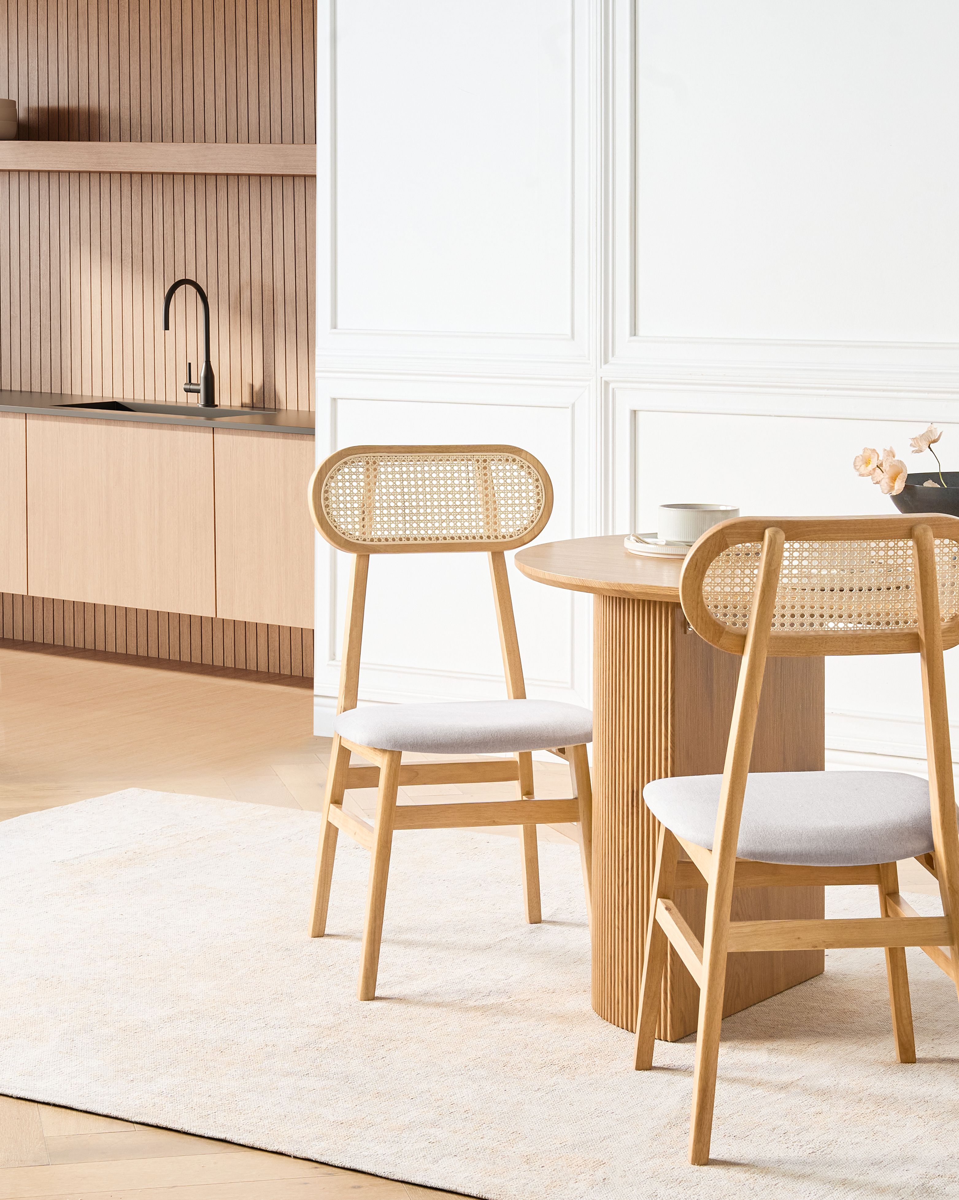 Set of 2 Dining Chairs FALLON Wood Light Brown/ Light Grey