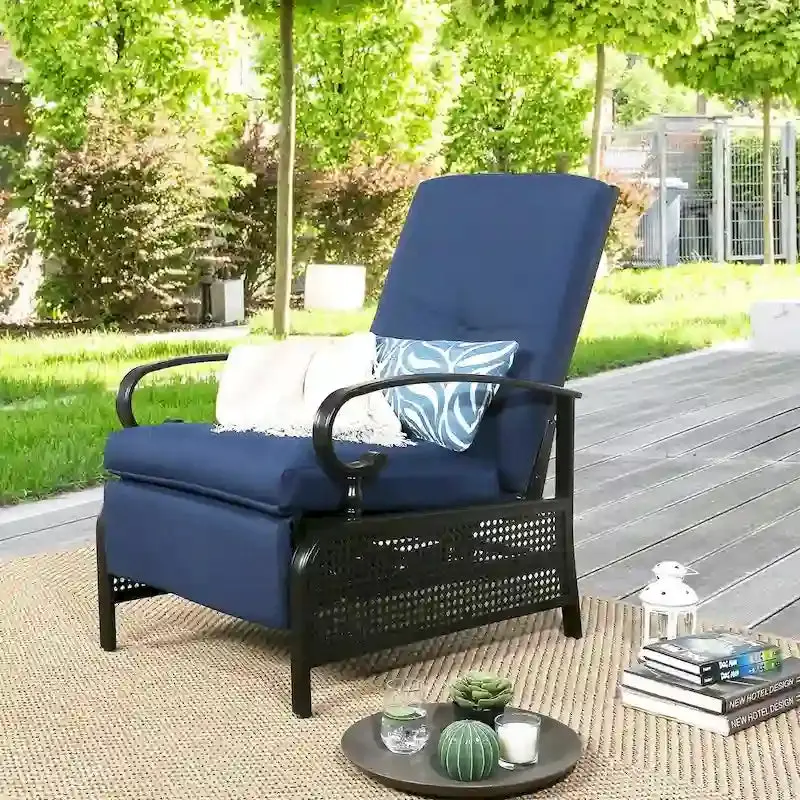 Adjustable Outdoor Reclining Lounge Chair With Cushions, 38 in D x 26.5 in W x 38.5 in H - Image 3 Adjustable Outdoor Reclining Lounge Chair With Cushions, 38 in D x 26.5 in W x 38.5 in H - Image 3