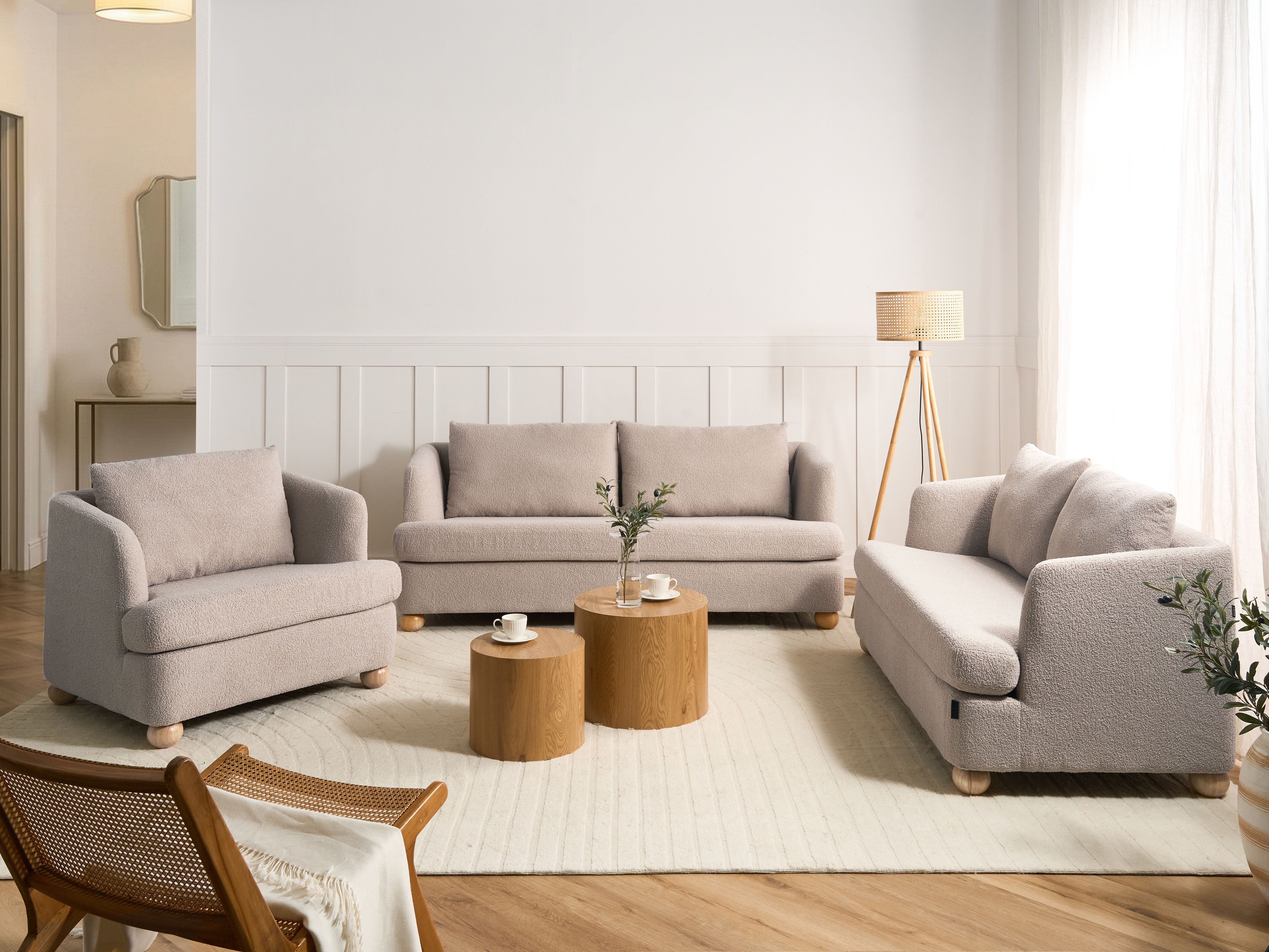 Living Room Set 6 Seater RATTVIK Boucle Beige