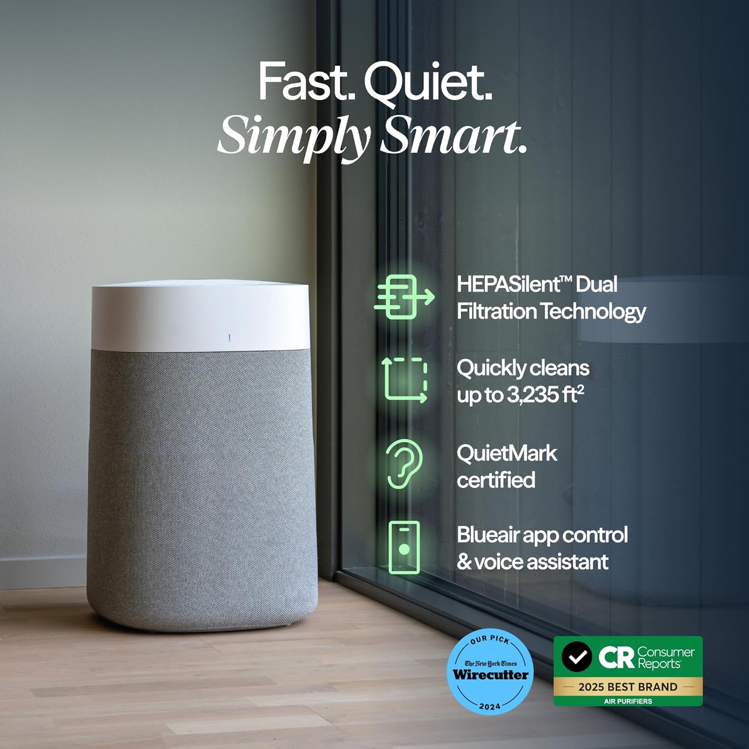 BLUEAIR Air Purifiers for Large Rooms  Cleans 3 048 Sqft In One Hour  HEPASilent Smart Air Cleaner For Home  Pets  Allergies  Virus  Dust  Mold  Smoke - Blue Pure 211i Max